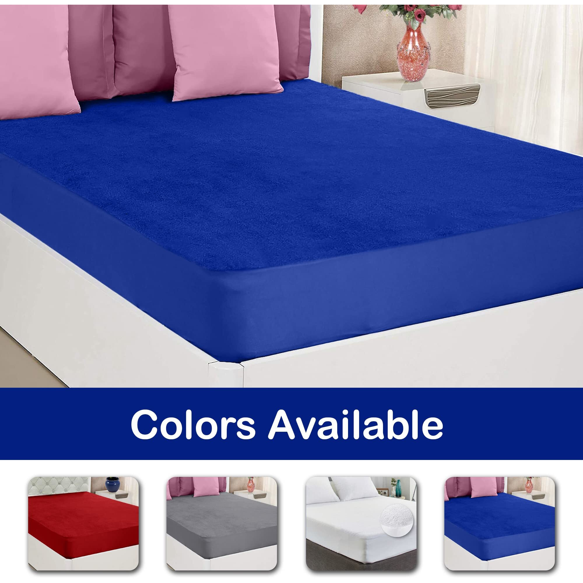 Mattress Protector Waterproof Mattress Cover/Mattress Cover Queen Size Royal Blue 75 x 60 Inch Skirting 2-10 Inch