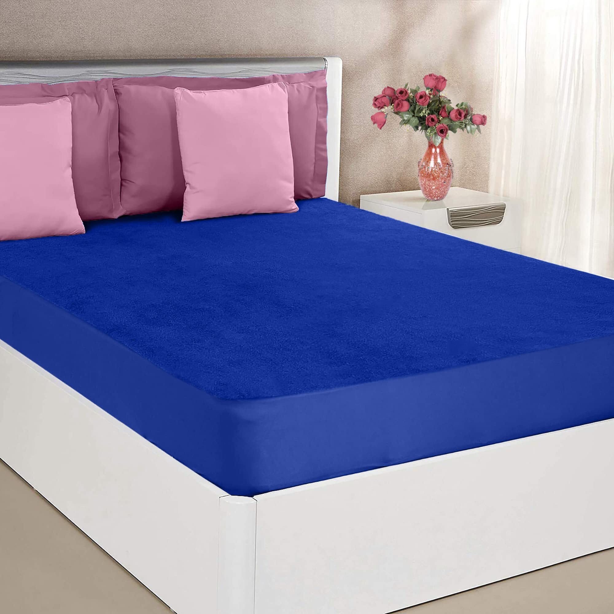 Mattress Protector Waterproof Bed Protector Royal Blue 75 x 48 Inch Skirting 2-10 Inch