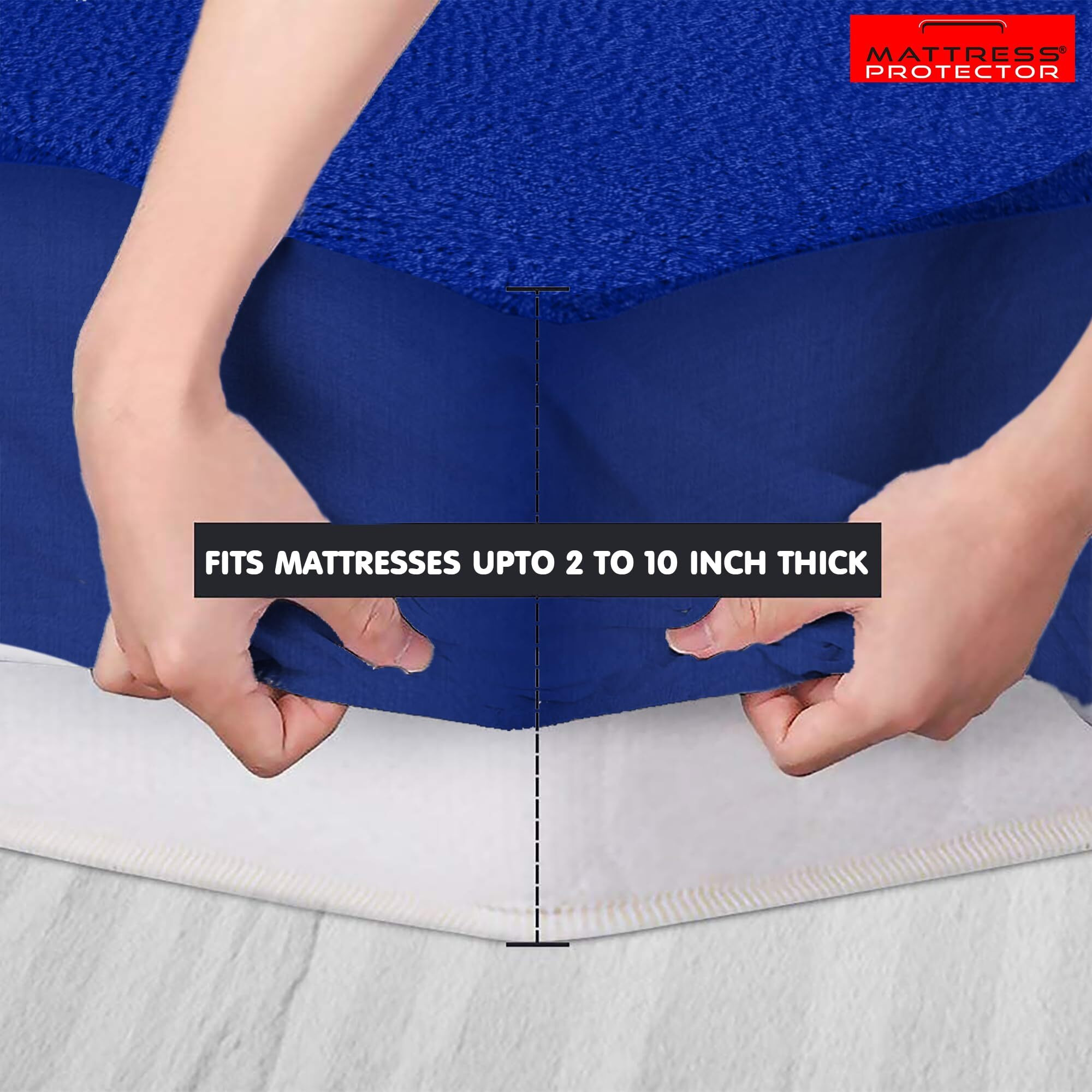 Mattress Protector Waterproof Bed Protector Royal Blue 75 x 48 Inch Skirting 2-10 Inch