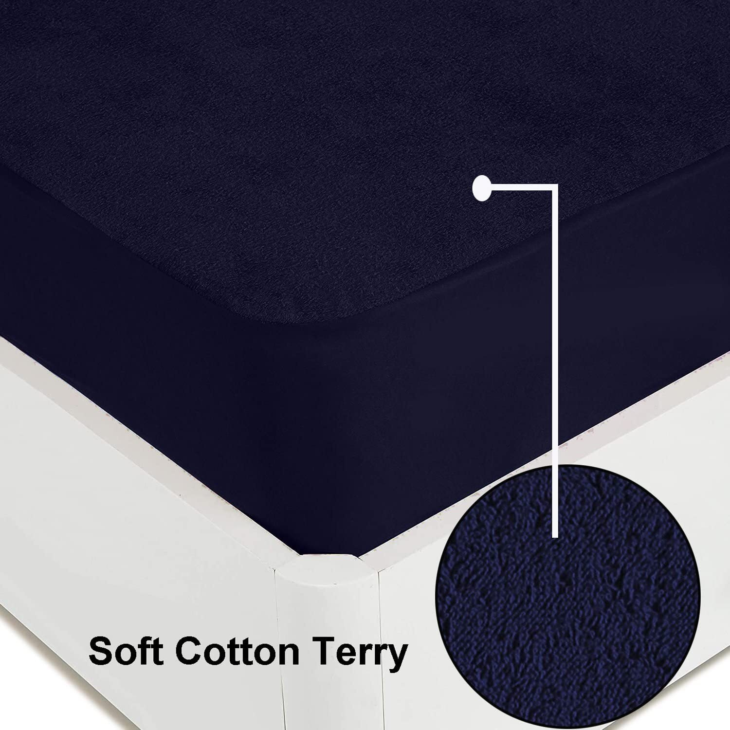 Mattress Protector Terry Cotton Feel Ultra Soft Water Resistant Bed Protector Cover with Breathable and Stretchable Mattress Topper - 78 x 48 Inch / 6.5 x 4 Feet  Twin/Single Bed  Dark Blue