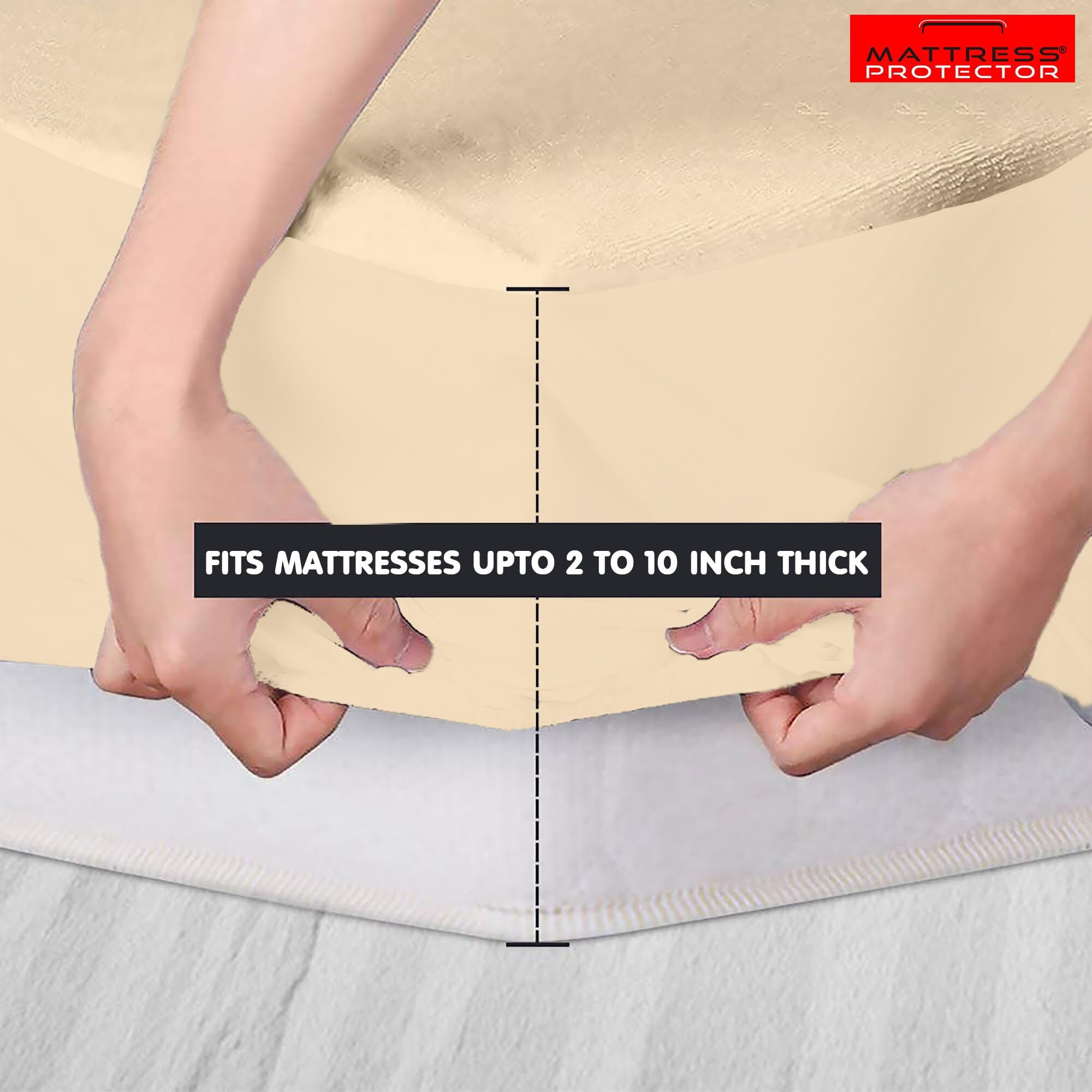 Mattress Protector Waterproof Cotton Feel Mattress Protector with Elastic Fitted Bed Cover  72 x 60 Inch, 6 x 5 Feet  Queen Bed, Beige