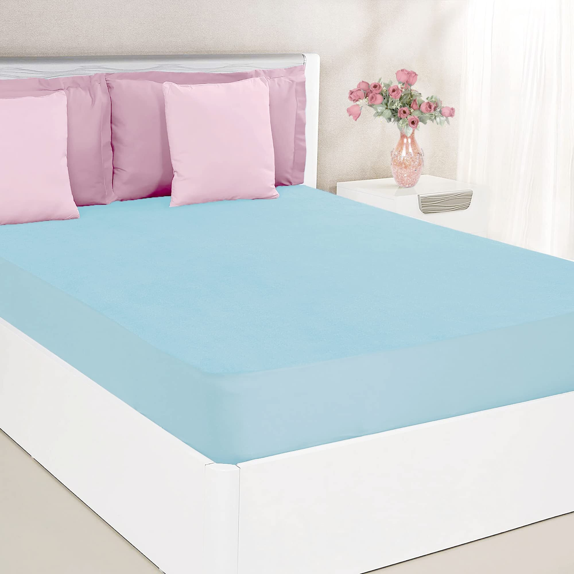 Mattress Protector Water Resistant Mattress Cover for Dust Mite Protection, Cotton Feel Terry, Fitted Bed Cover with Breathable Lycra - 75 x 48 Inch / 6.25 x 4 Feet  Twin/Single Bed  Blue