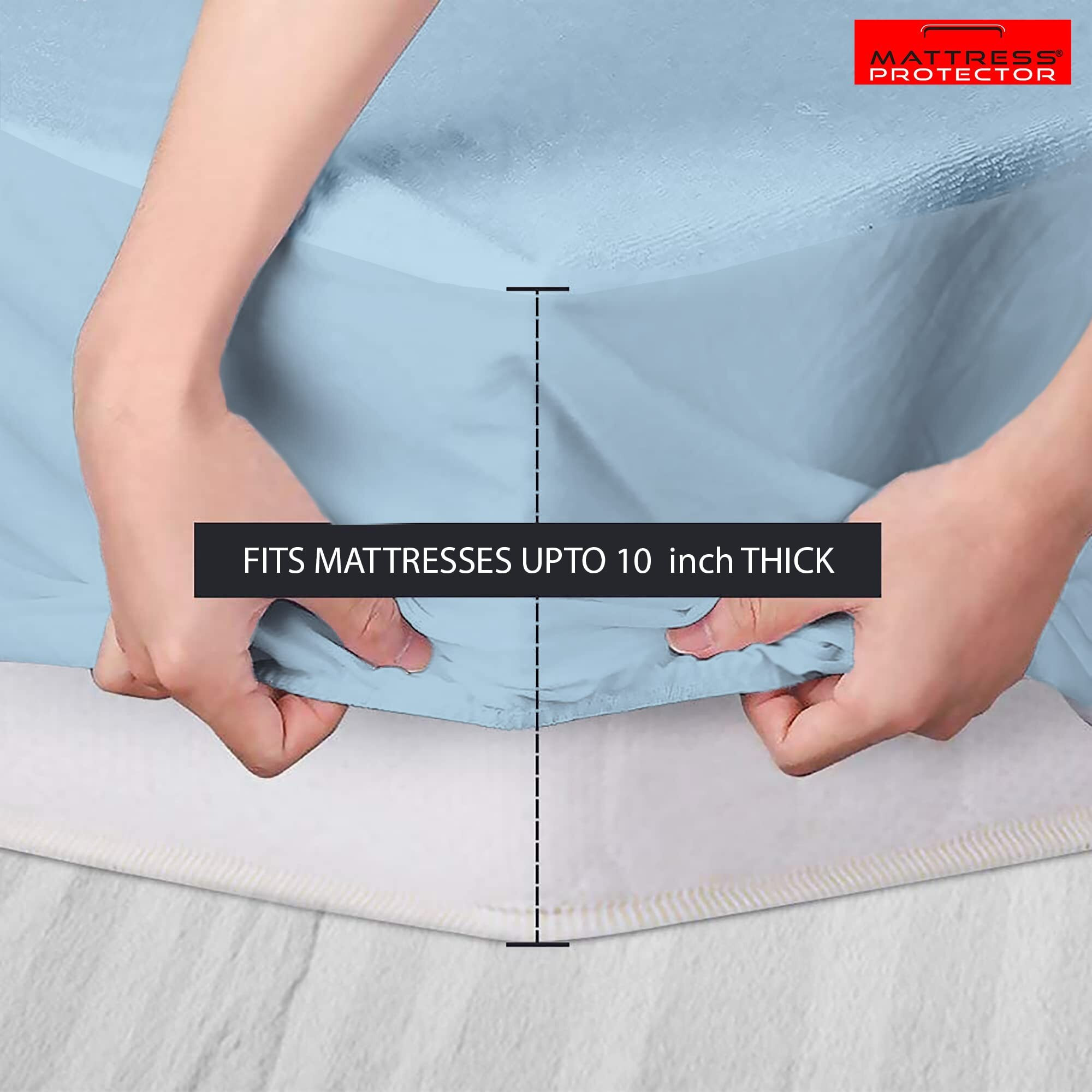 Mattress Protector Water Resistant Mattress Cover for Dust Mite Protection, Cotton Feel Terry, Fitted Bed Cover with Breathable Lycra - 75 x 48 Inch / 6.25 x 4 Feet  Twin/Single Bed  Blue