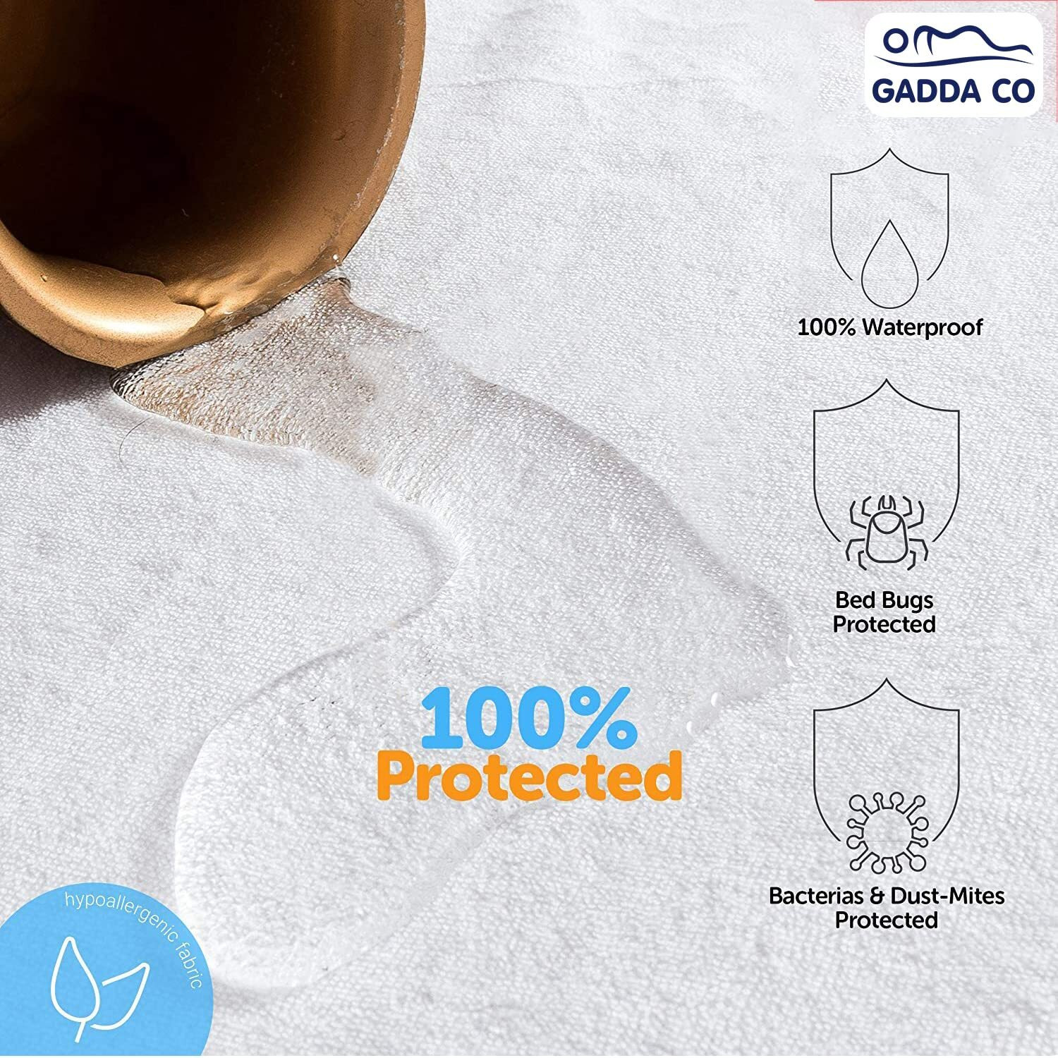 GADDA CO Waterproof Mattress Bed Protector Cover - 72 * 72 - Double Bed - White