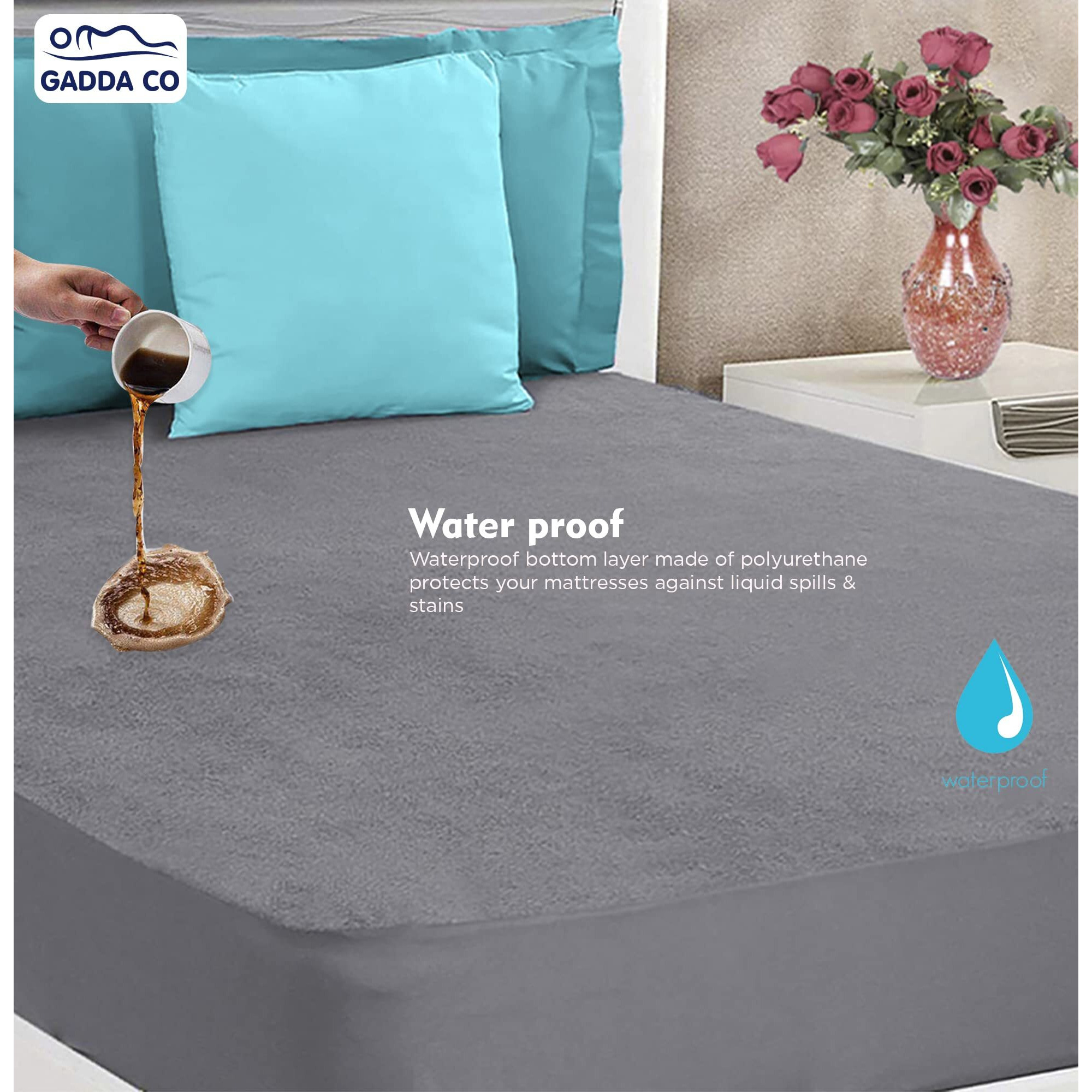 GADDA CO Cotton Feel Terry Ultra Soft Waterproof Mattress Protector | Breathable - Twin/Single - 78 * 48 - Grey