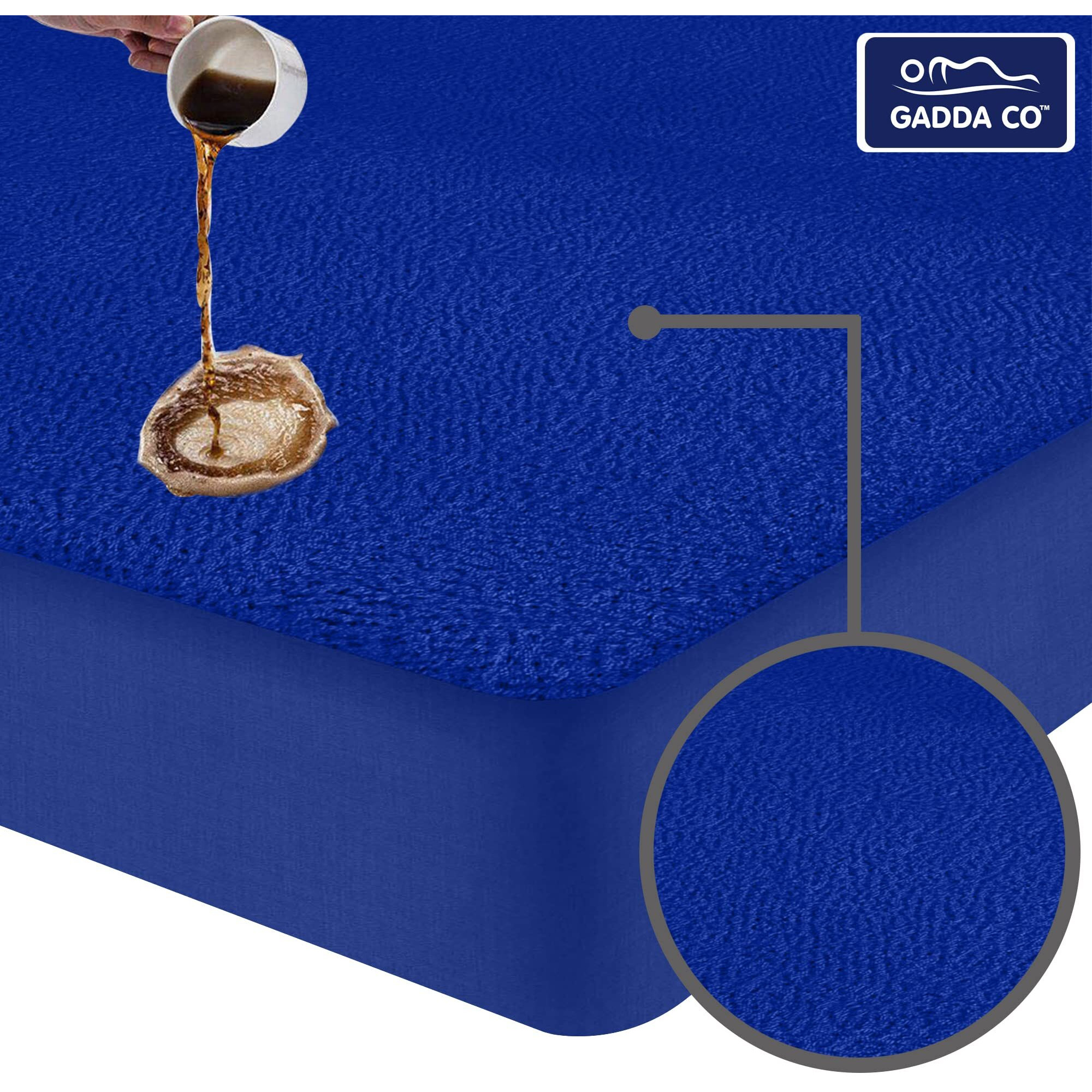 GADDA CO Cotton Feel Terry Ultra Soft Waterproof Mattress Protector - 78 * 60 - Queen Size Bed - Royal Blue