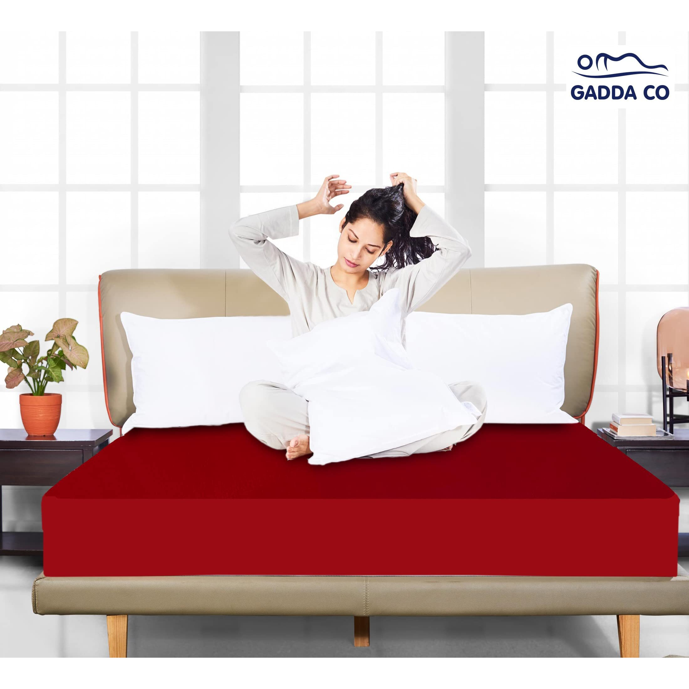 GADDA CO 100% Water Resistant Mattress Protector | Soft Terry Cotton Mattress Bed Cover | Breathable Ultra Soft Elastic Bed Fitted Bed Topper Cover -72 X 60 Inch | 6 X 5 Feet, Queen Bed -Maroon