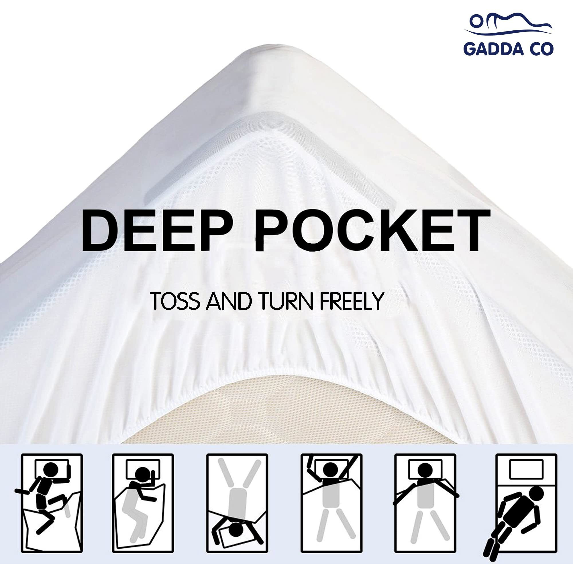 GADDA CO Cotton Feel Terry Ultra Soft Waterproof Mattress Protector | Breathable - Hypoallergenic Queen Size Mattresses Cover 72 x 60 - Inch, (Skirting 2-10 Inch), White