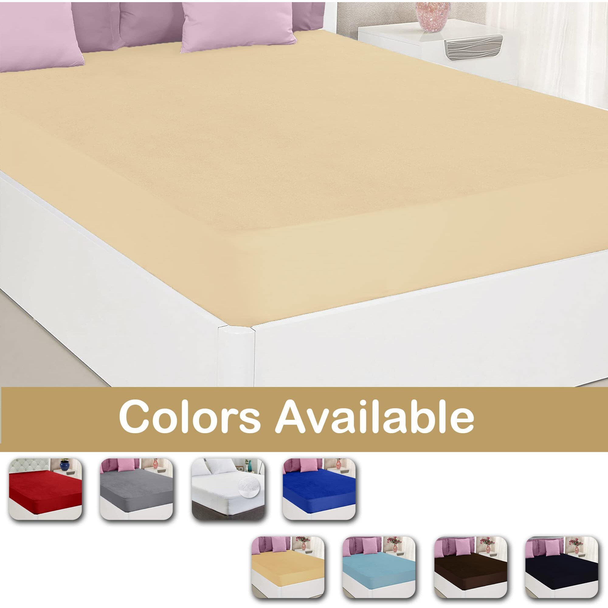 GADDA CO 100% Waterproof Mattress Bed Cover, Terry Cotton Ultra Soft Bed Cover, Breathable and Comfortable Mattress Cover - 72 X 72 Inch / 6 X 6 Feet - Double Bed Size - Beige