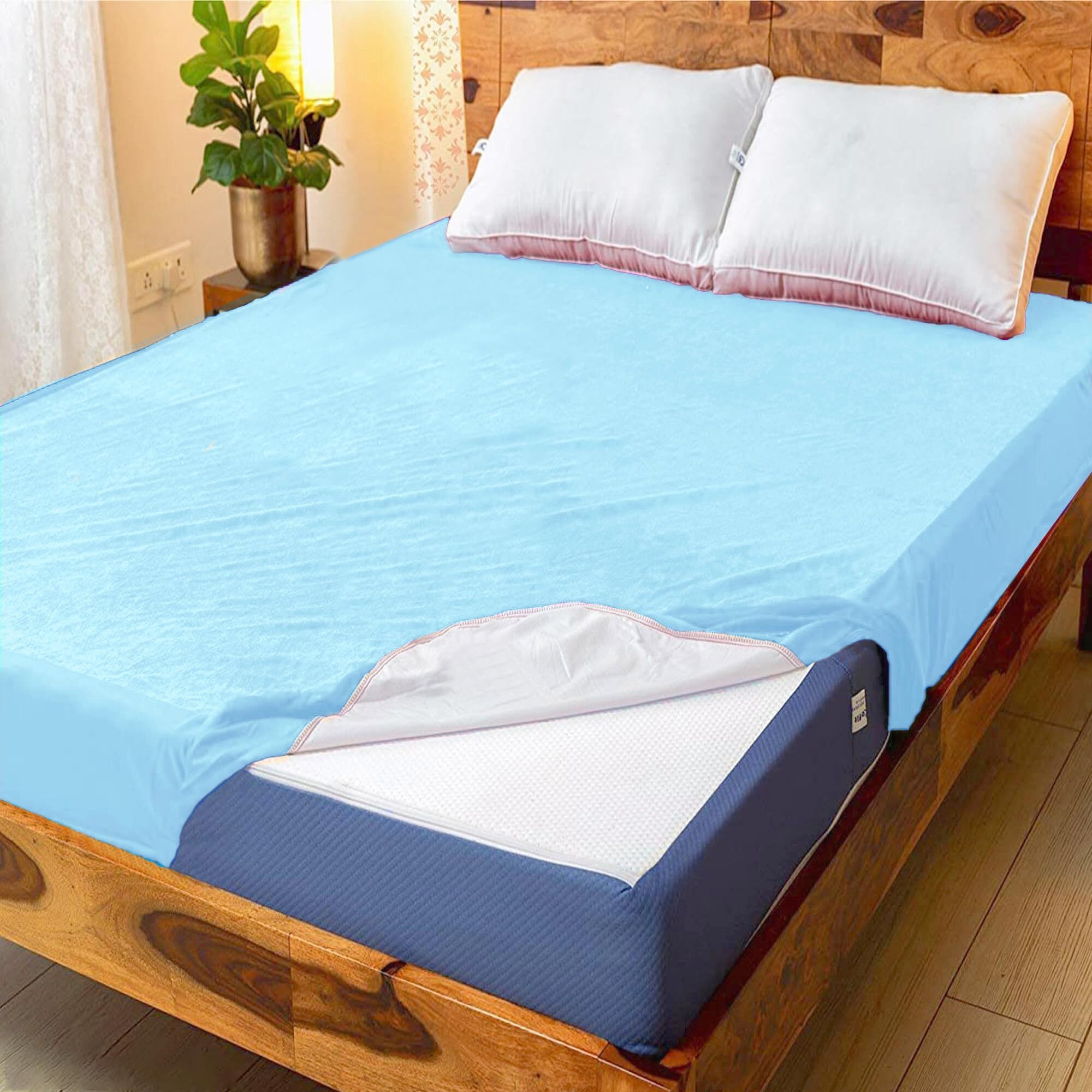 GADDA CO Waterproof Bed Mattress Protector, Breathable and Hypoallergenic Ultra Soft Fitted Bed Protector - 78 X 84 Inch / 6.5 X 7 Feet - King Size Bed  Blue