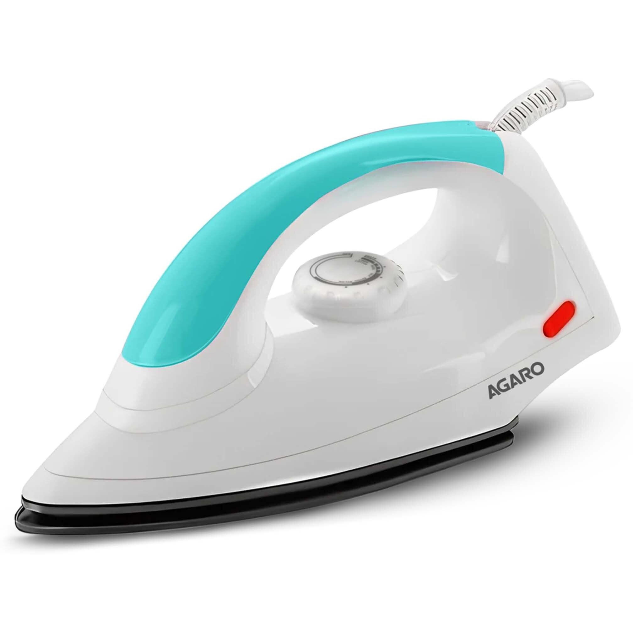 AGARO Grand Electric Dry Iron, 1000W, Non- Stick Coated Sole Plate, Fast Heating, Removes Wrinkle, Creases, Green & White