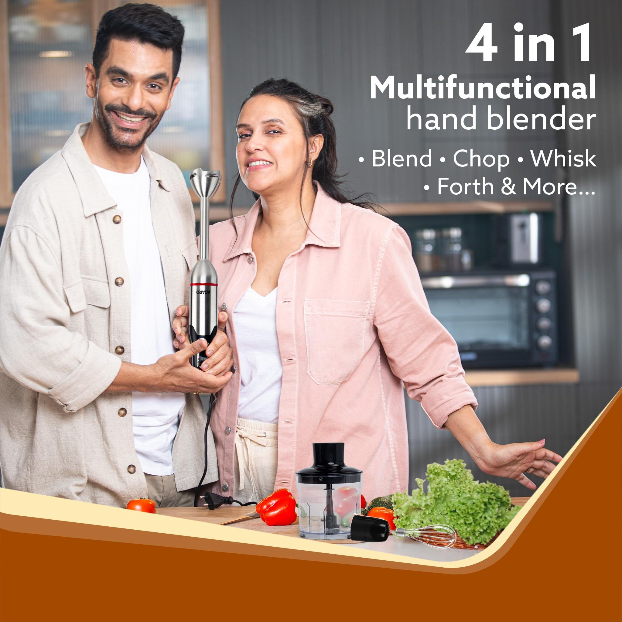 AGARO Royal Hand Blender & Chopper, 1500W Copper Motor, 2 Modes & 20 adjustable Speed, Chopping, Mixing, Puree, Stainless Steel Blades(Black).