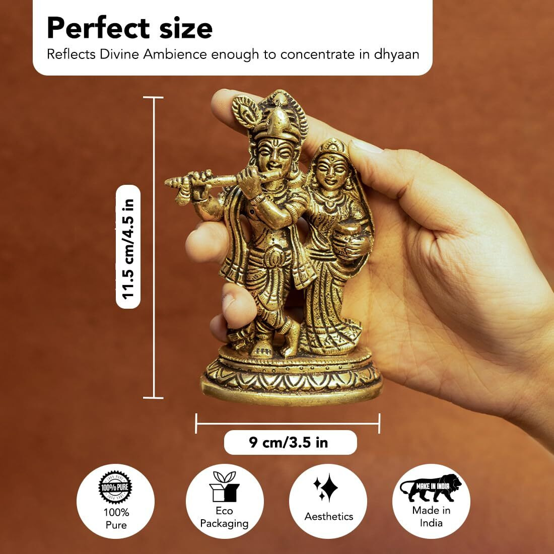 Ekhasa 100% Pure Brass Radha Krishna Murti (Size 12.8 cm) | Radha Krishna Statue | Radha Krishna Idol for Gift | Radhe Krishna ki Murti for Pooja Room | Radha Krishna Idol for Home Decor
