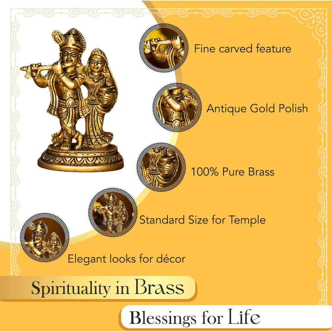 Ekhasa 100% Pure Brass Radha Krishna Murti (Size 12.8 cm) | Radha Krishna Statue | Radha Krishna Idol for Gift | Radhe Krishna ki Murti for Pooja Room | Radha Krishna Idol for Home Decor