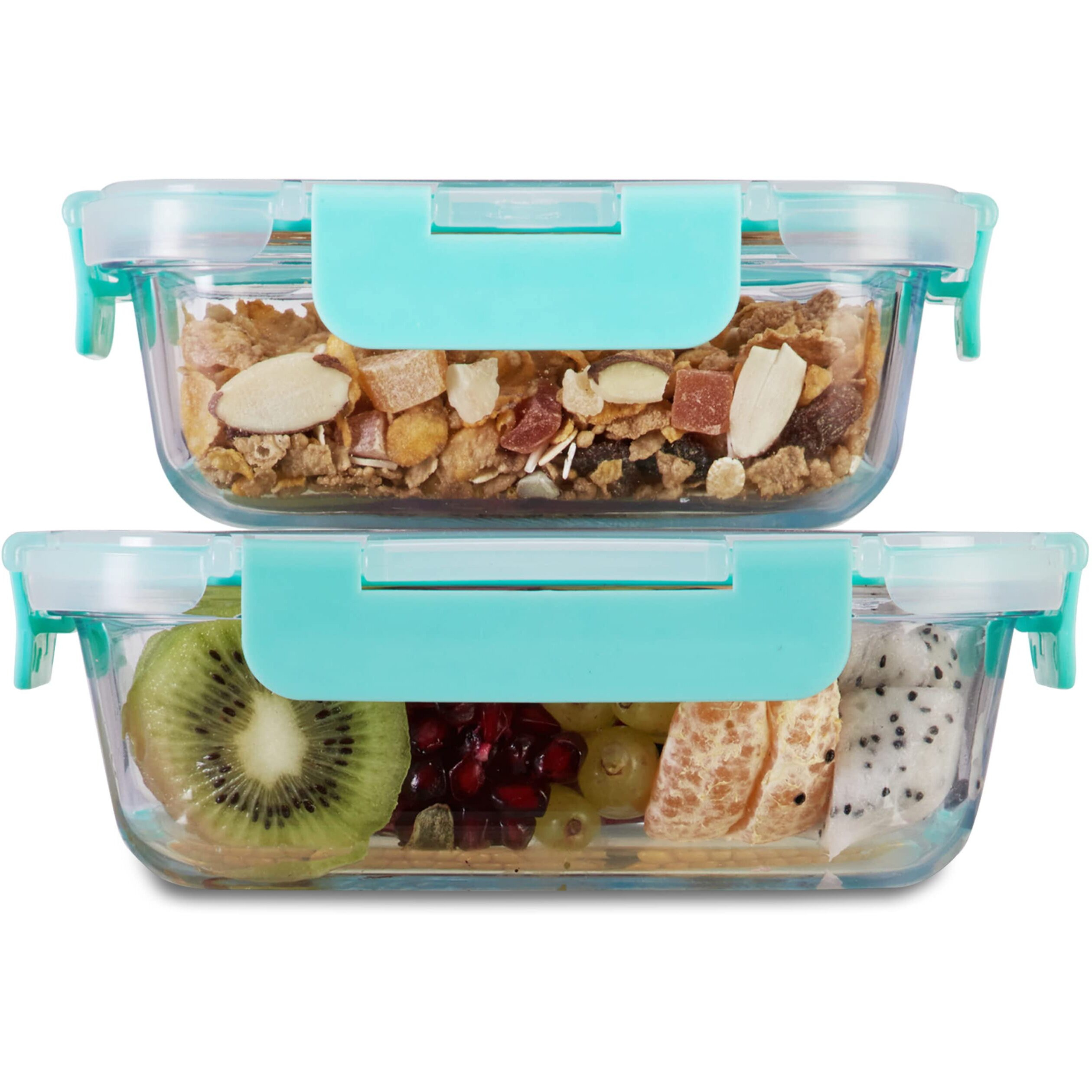 Allo FoodSafe 370ml & 640ml Rectangle Glass Food Storage Container with Break Free Detachable Lock, Oven Safe Microwave Safe, High Borosilicate, Leak Proof, Set of 2, Transparent (CL201RG)