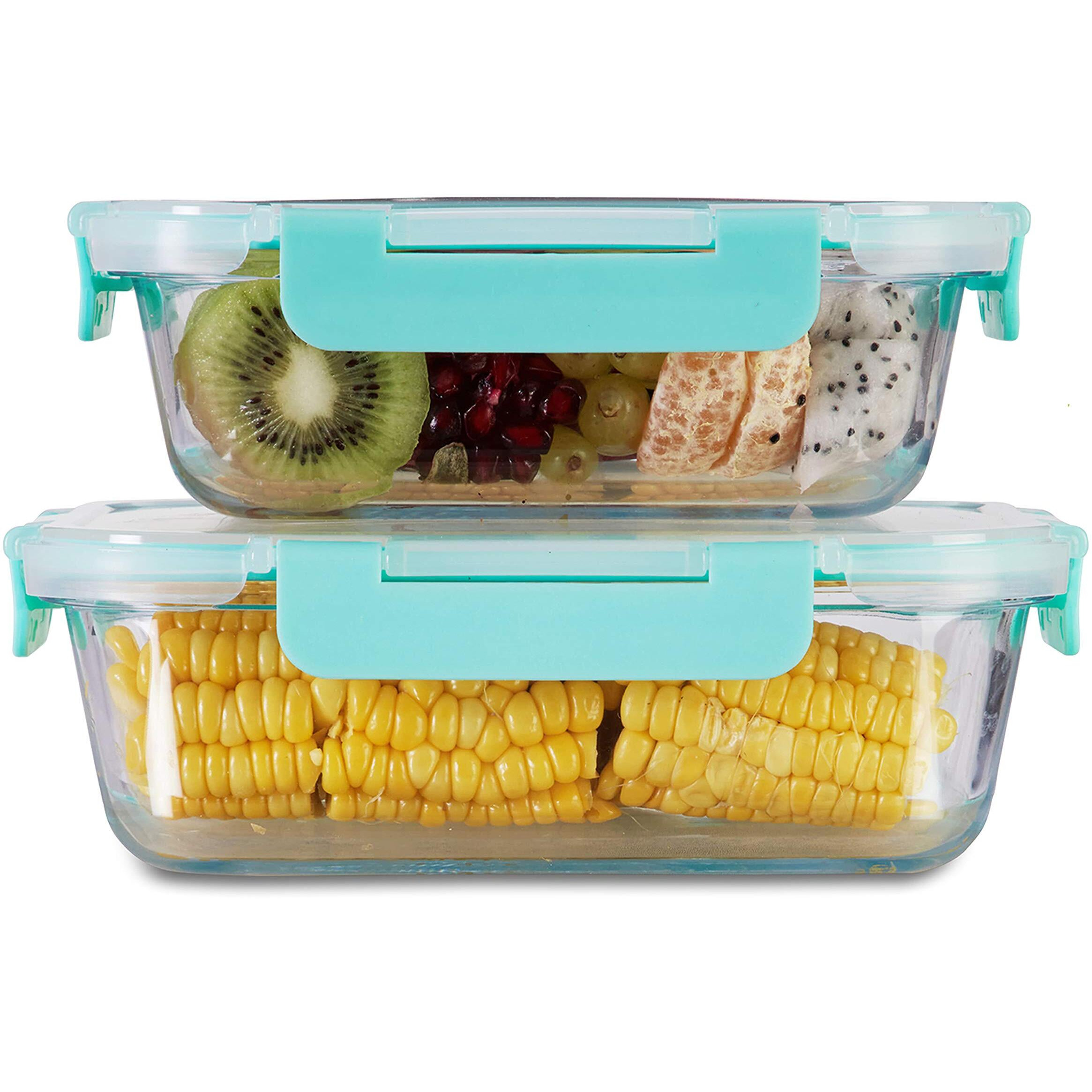 Allo FoodSafe 640ml & 1040ml Rectangle Glass Food Storage Container | Microwave Safe | High Borosilicate | Leak Proof | Set of 2, Transparent