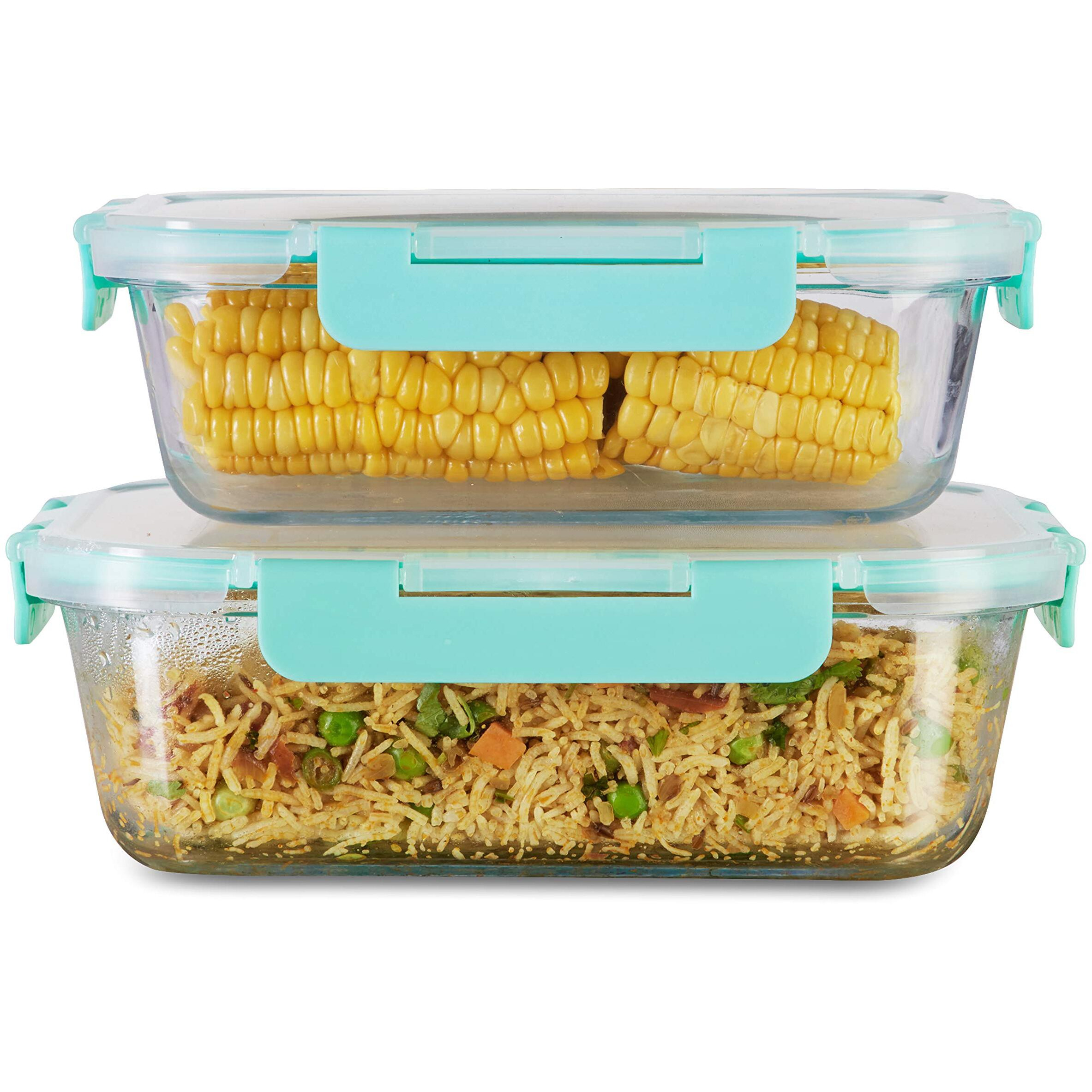 Allo FoodSafe 1040ml & 1520ml Rectangle Glass Food Storage Container with Break Free Detachable Lock, Oven Safe Microwave Safe, High Borosilicate, Leak Proof, Set of 2