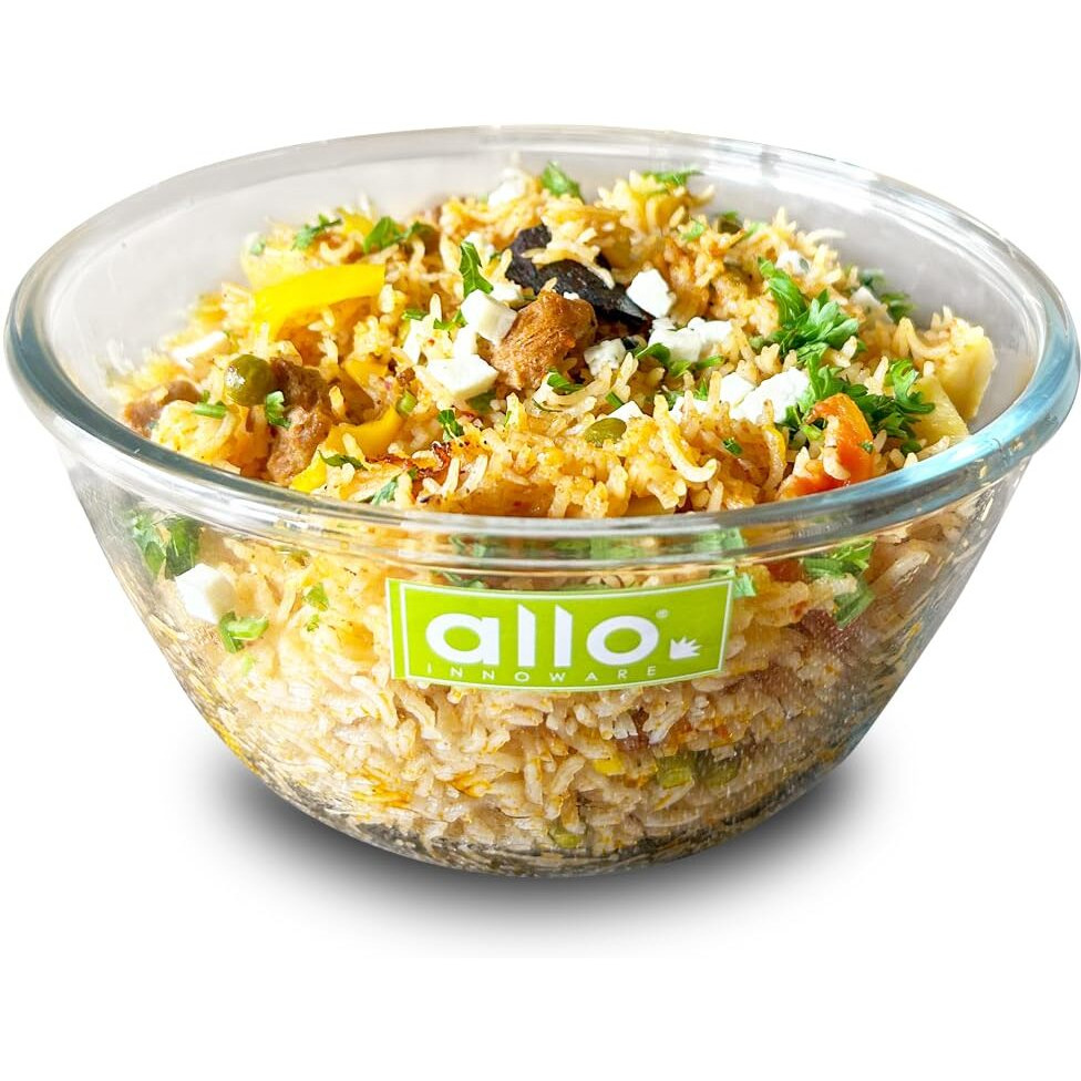 Allo Food Safe Borosilicate Glass Mixing & Serving Bowls for Kitchen, Oven & Microwave Safe Bowls, Dishwasher and Freezer Safe Bowl, 2100ML, Transparent