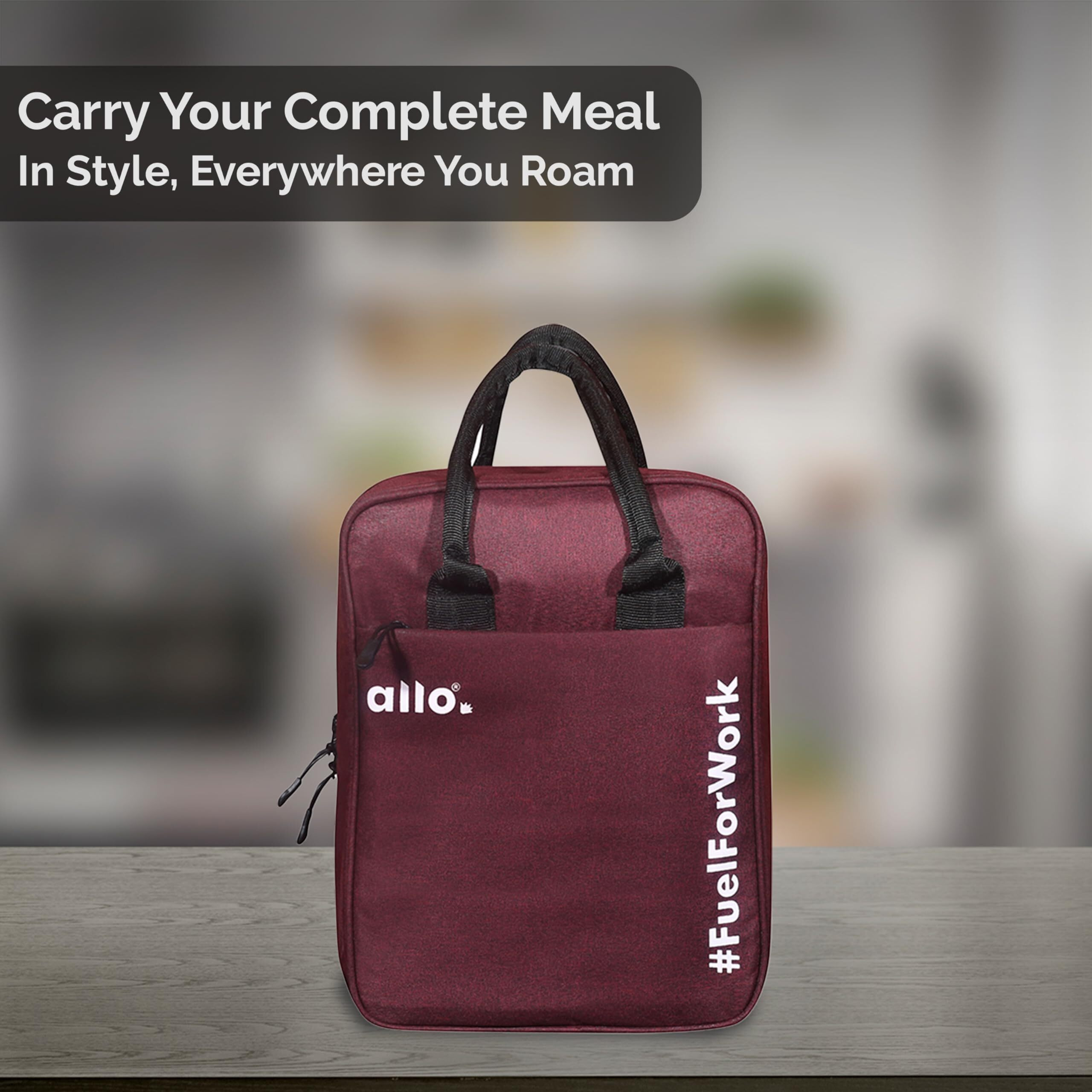 Allo Lunch Bag for Office, School & College, Washable Unisex Tiffin Bag for Men, Women & Kids, Lightweight, Leakproof, Water and Dust Resistant Multipurpose Lunch Bag, Wine Red (FFW)