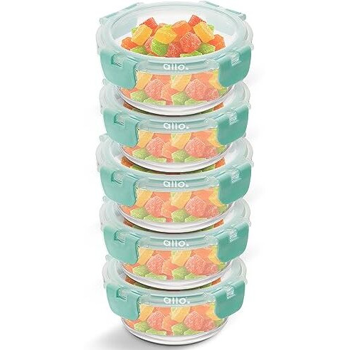 Allo Food Safe Borosilicate Glass Containers with Lids, 450C Oven Microwave Safe Containers, High Borosilicate Meal Prep Borosilicate Glass Food Storage Containers for Kitchen, 400ml x 2, Round