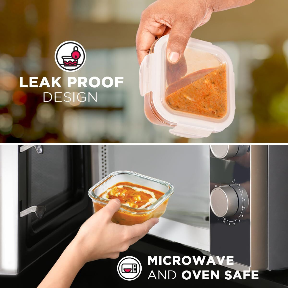 Allo Food Safe Borosilicate Glass Lunch Box, 450C Microwave Safe Lunch Box, Borosilicate Borosilicate Glass Tiffin for Office with Cocoa Brown Tiffin Bag, Set of 3, 320ml x 3, Square