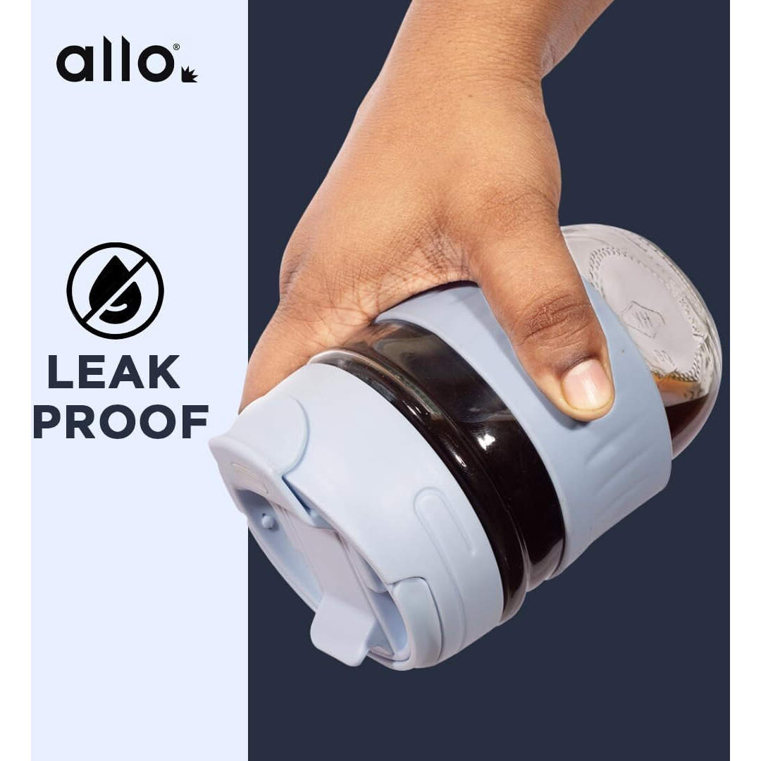 Allo Reusable Glass Mug Sipper Tumbler with Straw, Unique 2 in 1 ANTI Spill Lid | Microwave Safe Leakproof Glass with Anti-Slip Grip for Hot & Cold Coffee|| Car, Office, Travel use | 350ml (Blue)