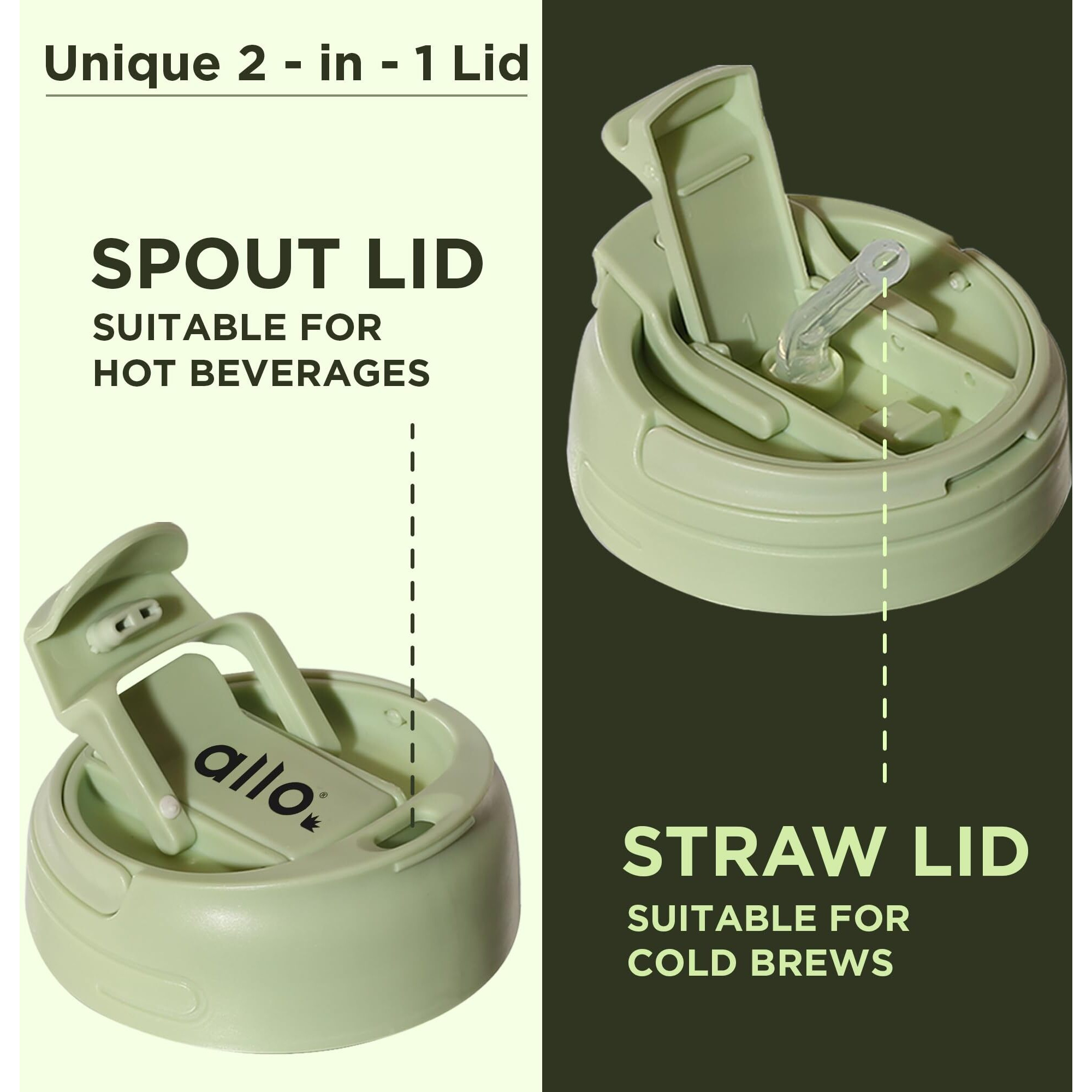 Allo Reusable Glass Mug Sipper Tumbler with Straw, Unique 2 in 1 ANTI Spill Lid | Microwave Safe Leakproof Glass with Anti-Slip Grip for Hot & Cold Coffee|| Car, Office, Travel use | 350ml (Green)