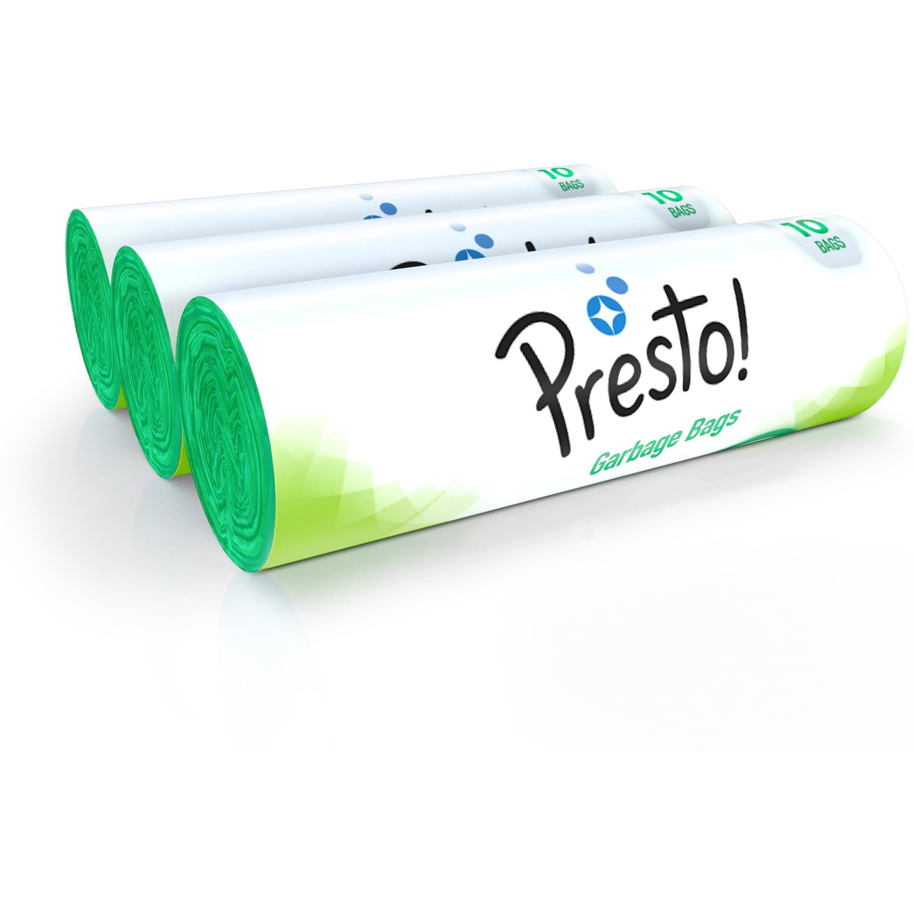 Amazon Brand - Presto Garbage Bags, Xl - 10 Bags/Roll (Pack Of 3, Green, For Wet Waste) - Plastic, 4.33X1.69 Inch, 30 Count