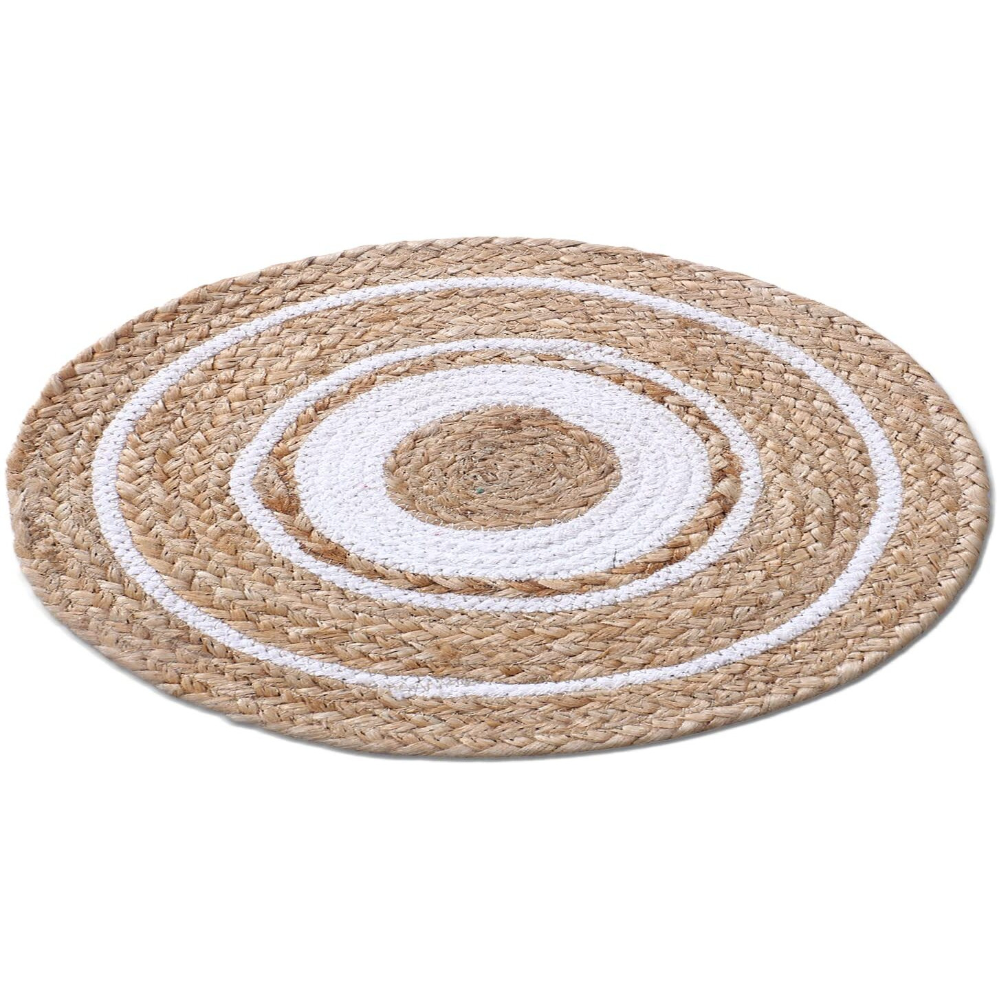 Kuber Industries Handmade Braided Carpet Rugs|Traditional Spiral Design Jute Placemat|Table Top Mat for Bedroom,Living Room,Dining Room,36x36 cm,(White)