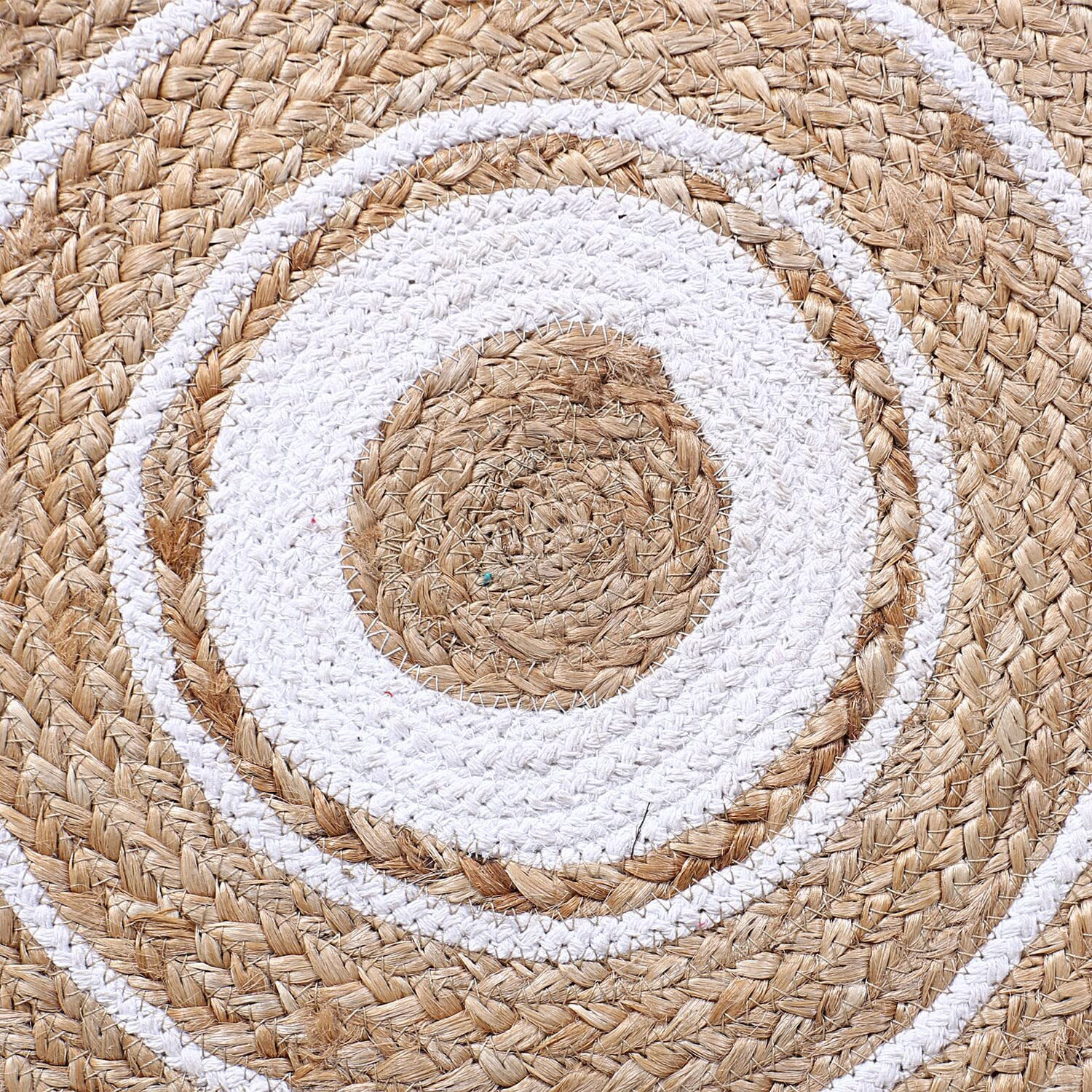 Kuber Industries Handmade Braided Carpet Rugs|Traditional Spiral Design Jute Placemat|Table Top Mat for Bedroom,Living Room,Dining Room,36x36 cm,(White)