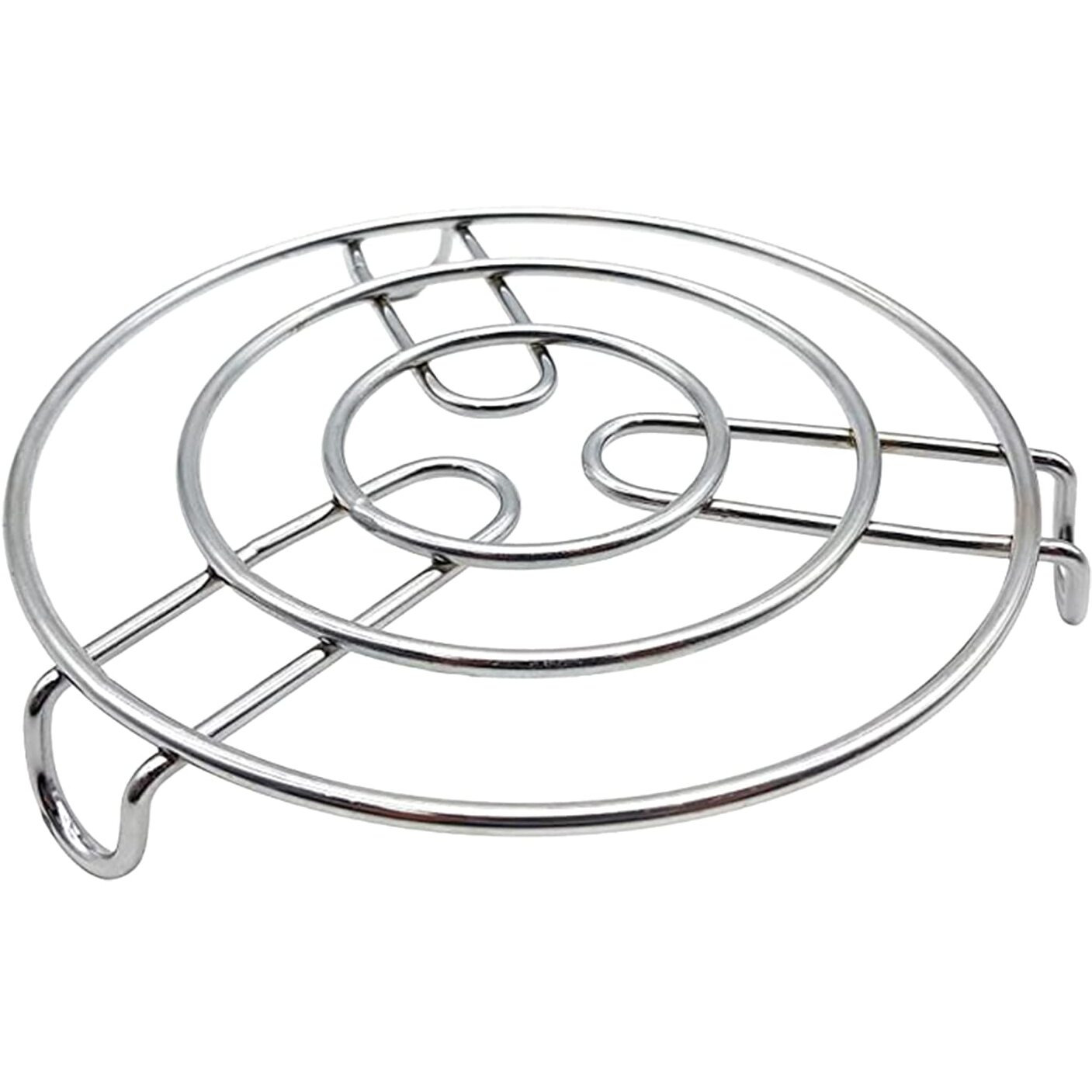 Kuber Industries Iron Stand | Stainless Steel Trivet |Round Steamer Rack for Kitchen | Heat Resistant Hot Plate Dishes Holder | Cooker Donga Stand | Silver