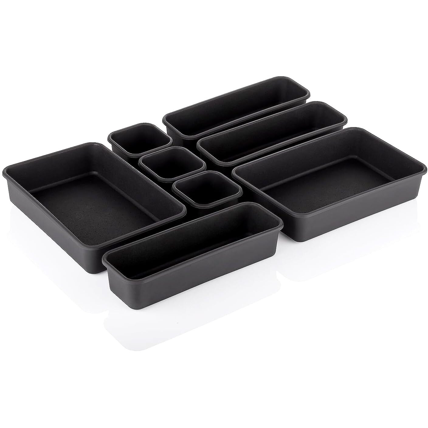 Kuber Industries Storage Organizer Set | Kitchen Organizer | Makeup Organizer Tray Set | Desk Drawer Divider Tray | Multi-Purpose Stationery Organizer with Interlock | 8 Piece Set | Black