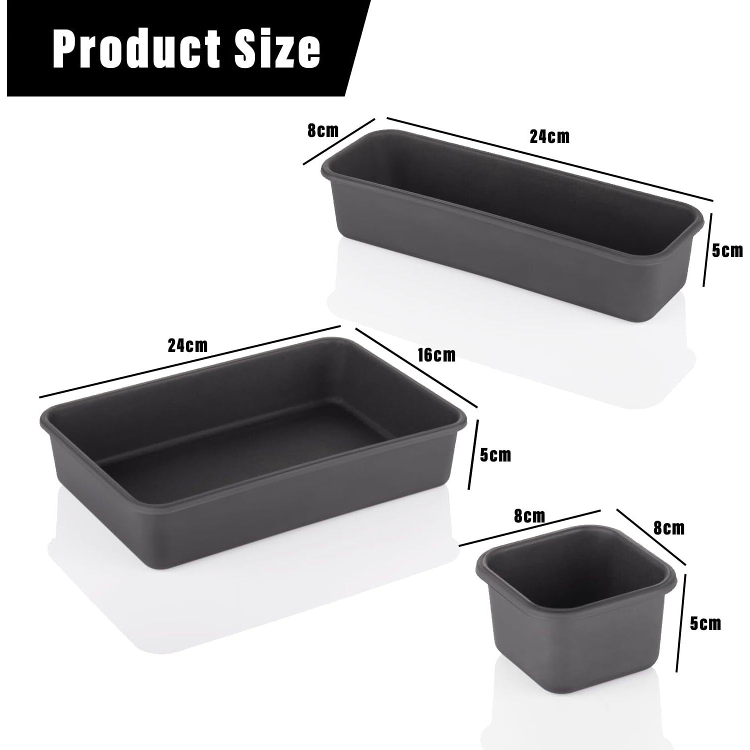 Kuber Industries Storage Organizer Set | Kitchen Organizer | Makeup Organizer Tray Set | Desk Drawer Divider Tray | Multi-Purpose Stationery Organizer with Interlock | 8 Piece Set | Black