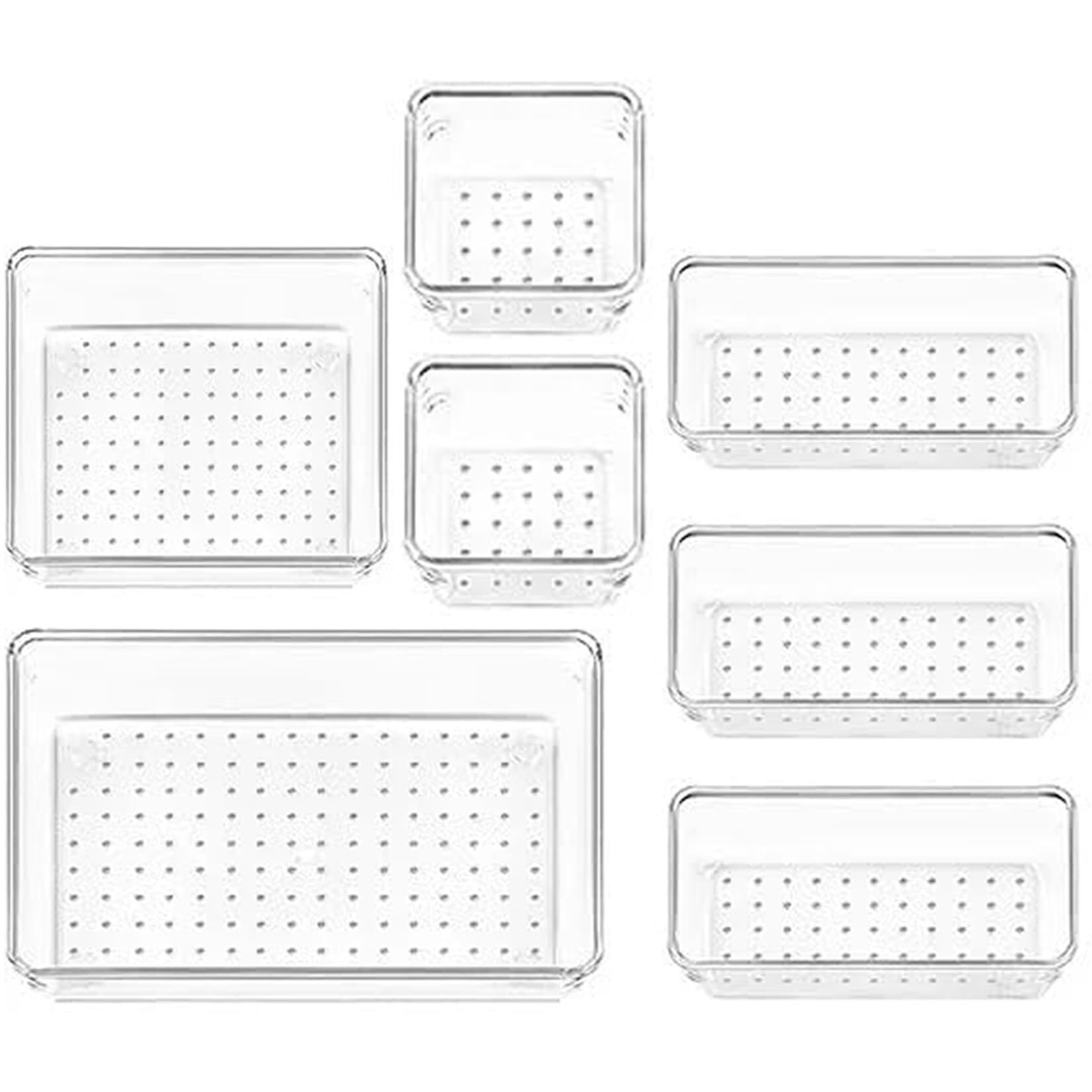 Kuber Industries Storage Organizer Set | Kitchen Organizer | Makeup Organizer Tray Set | Desk Drawer Divider Tray | Multi-Purpose Organizer Set | Stationery Organizer | 7 Piece Set | Transparent