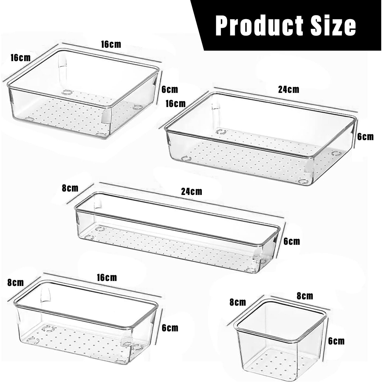 Kuber Industries Storage Organizer Set | Kitchen Organizer | Makeup Organizer Tray Set | Desk Drawer Divider Tray | Multi-Purpose Organizer Set | Stationery Organizer | 7 Piece Set | Transparent