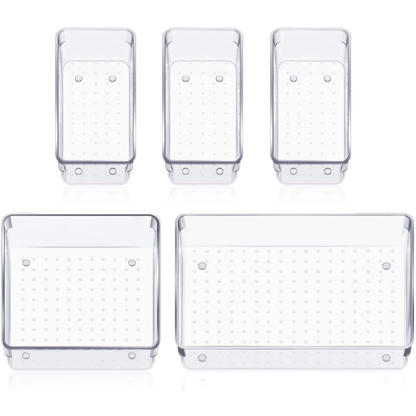 Kuber Industries Storage Organizer Set | Kitchen Organizer | Makeup Organizer Tray Set | Desk Drawer Divider Tray | Multi-Purpose Organizer Set | Stationery Organizer | 5 Piece Set | Transparent