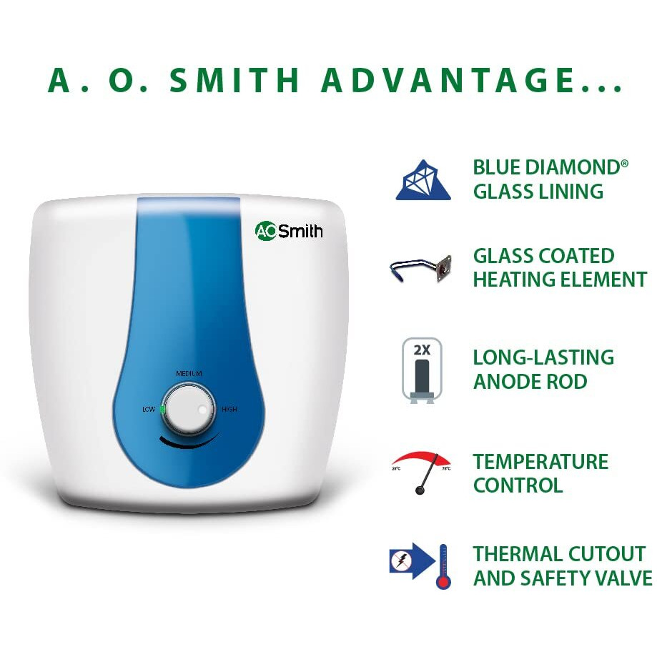 AO Smith SDS-GREEN -025 Storage 25 Litre Vertical Water Heater (Geyser) ABS Body|BEE 5 Star Superior Energy Efficiency|Enhanced Durability w/ Blue Diamond Tank Coating|Suitable High rise Buildings