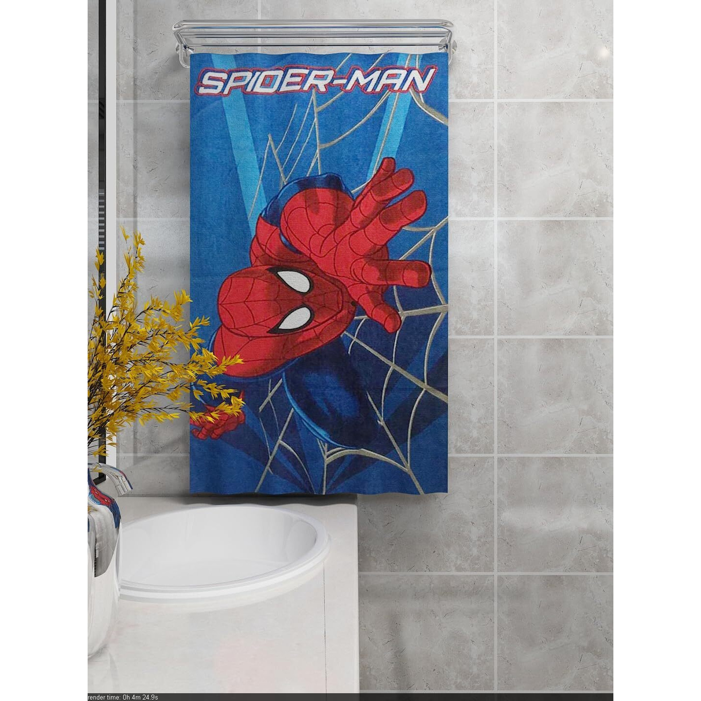 Athom Living Marvel Spider Man 350 GSM Cotton Bath Towel - Blue