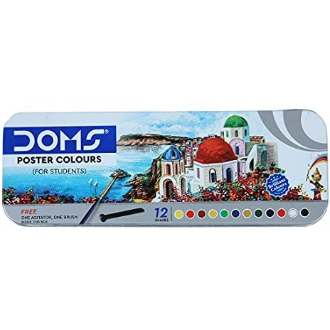Doms 12 Shades Poster Colours | Rich & Vibrant Colors | Free Agigator & Brush Inside For Uniform Mixing | Non-Toxic & Safe For Childrens | Pack of 1
