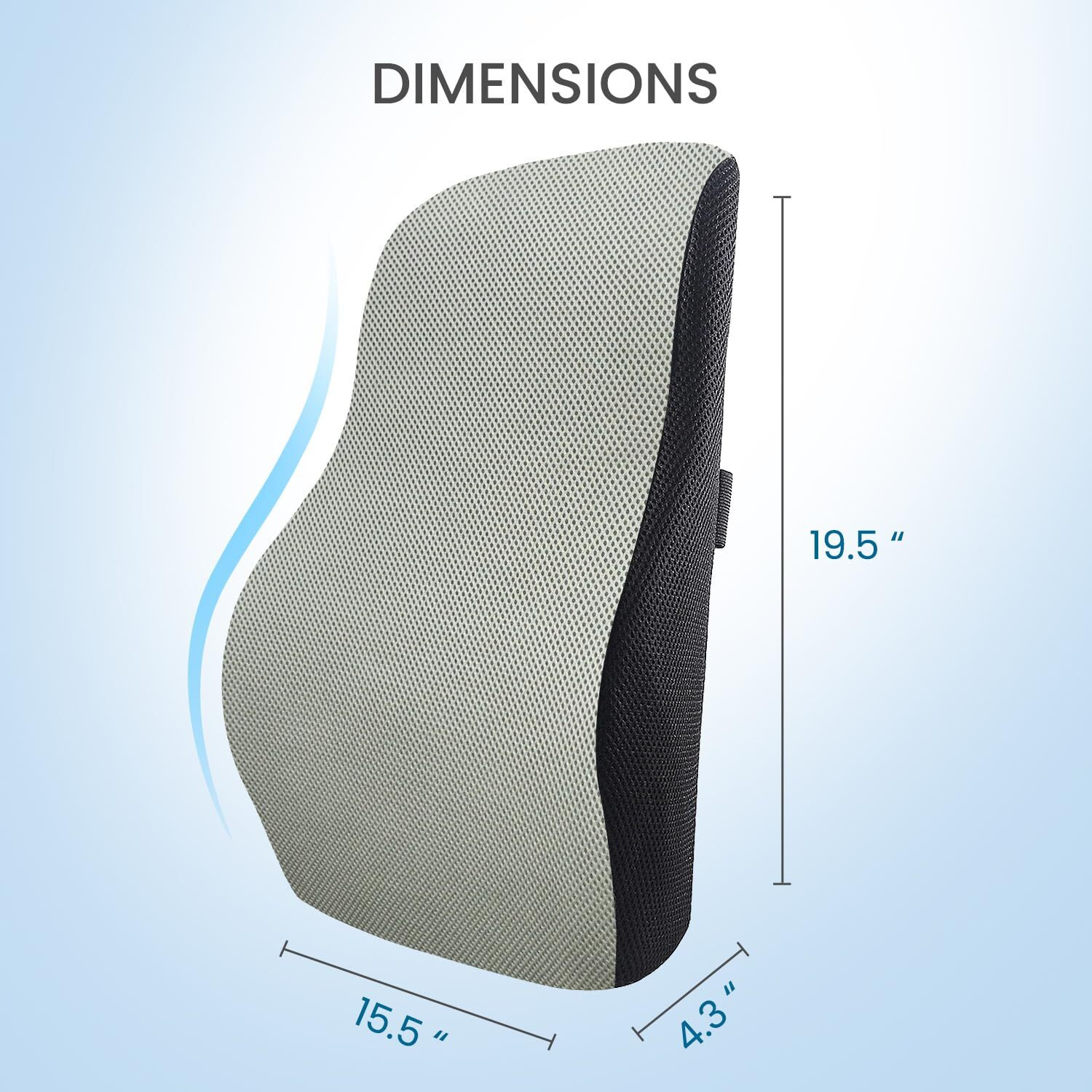 Sleepsia Memory Foam Lumbar Support - Orthopedic Back Cushion | Back Rest for Car and Office Chair | Back Pain Relief Spine Alignment Sitting Pillow with Removable Cover (Grey/Black, Gel Infused)