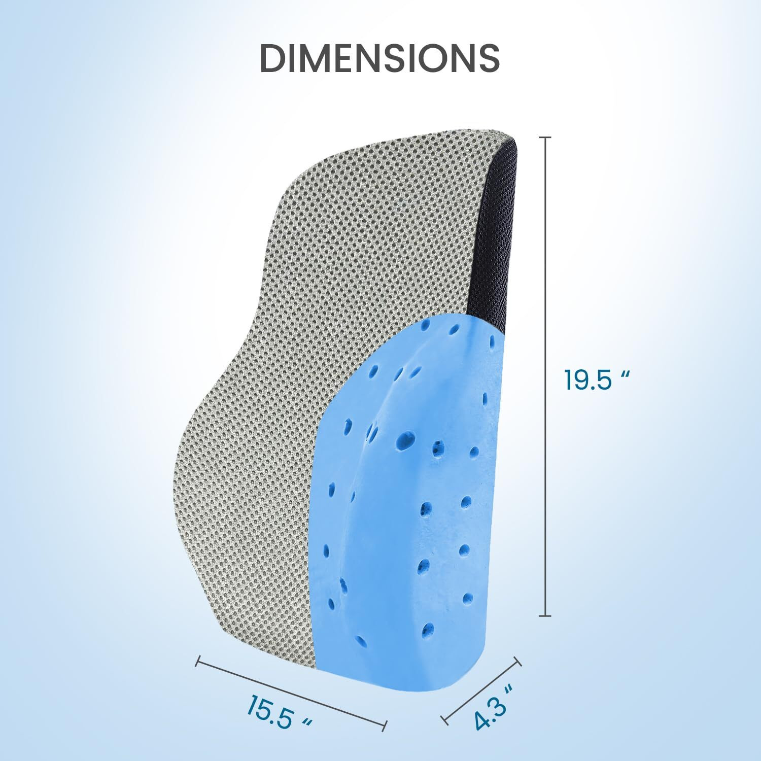 Sleepsia Memory Foam Lumbar Support - Orthopedic Back Cushion | Back Rest for Car and Office Chair | Back Pain Relief Spine Alignment Sitting Pillow with Removable Cover (Grey/Black, Gel Ventilated)