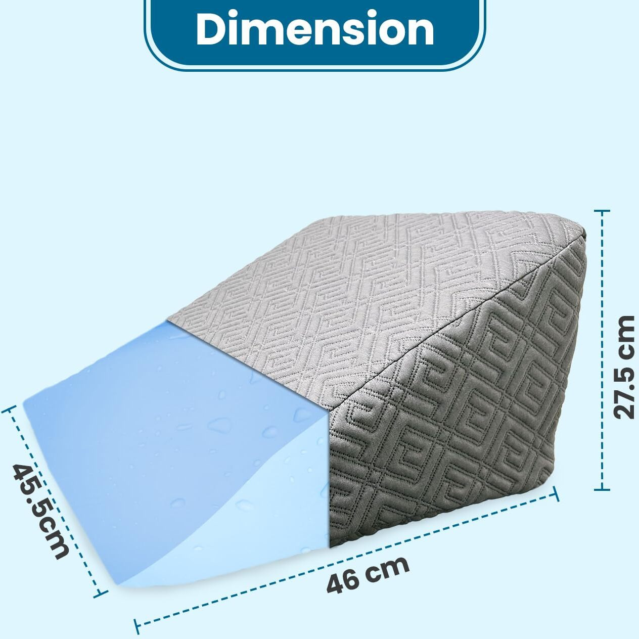 Sleepsia Premium Fabric Orthopedic Memory Foam Bed Wedge Incline Pillow for Neck & Back Pain Support - Sleeping, Acid Reflux, Heartburn, GERD, Reading, Post-Surgical, Leg Elevation,(Grey, Gel Infused)