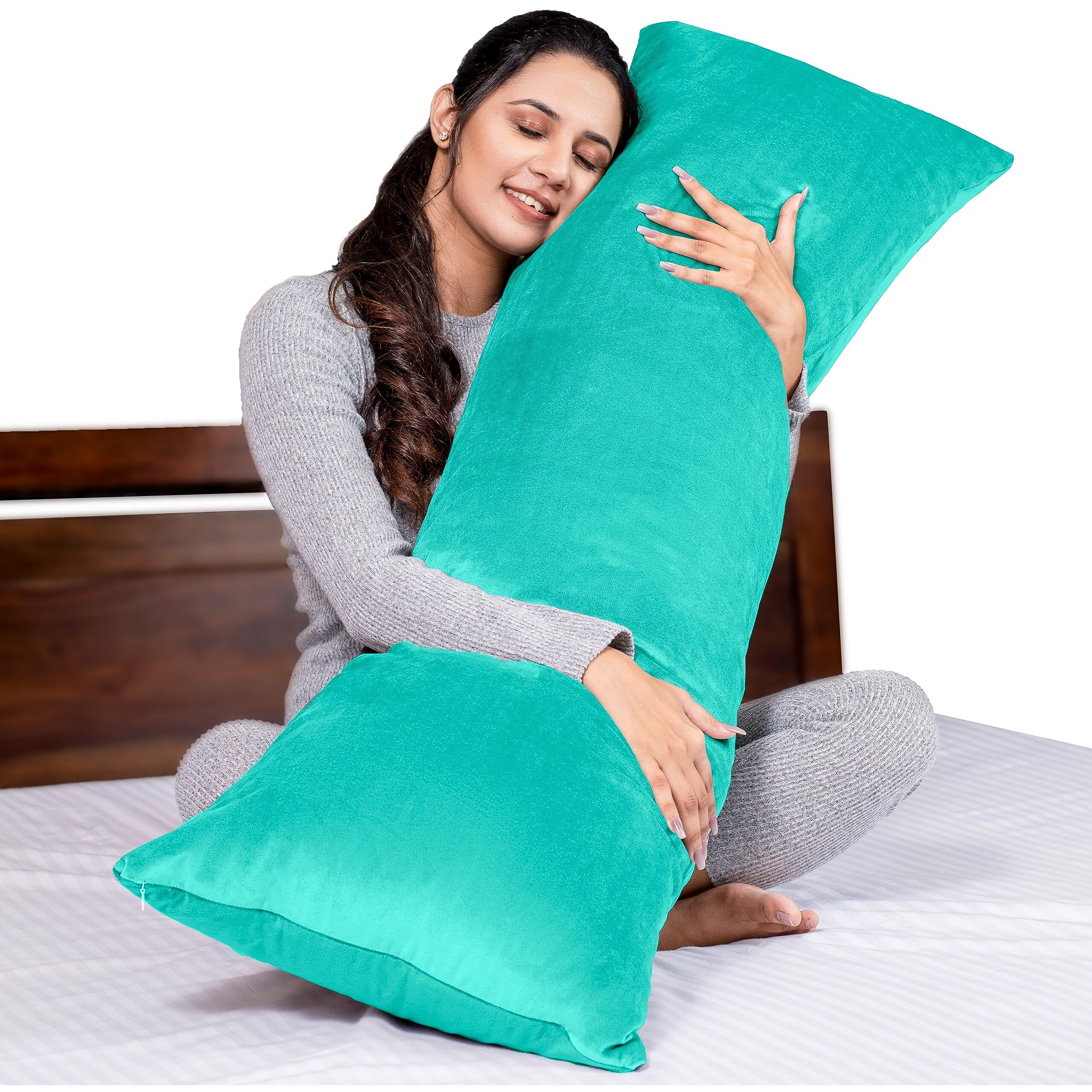 MY ARMOR Microfibre Full Body Long Sleeping Pillow for Pregnancy, 53x16 Inches, Side Sleeping, Hugging, Cuddling, Relaxing, Washable, Premium Velvet Outer Cover with Zip (Aqua Green)