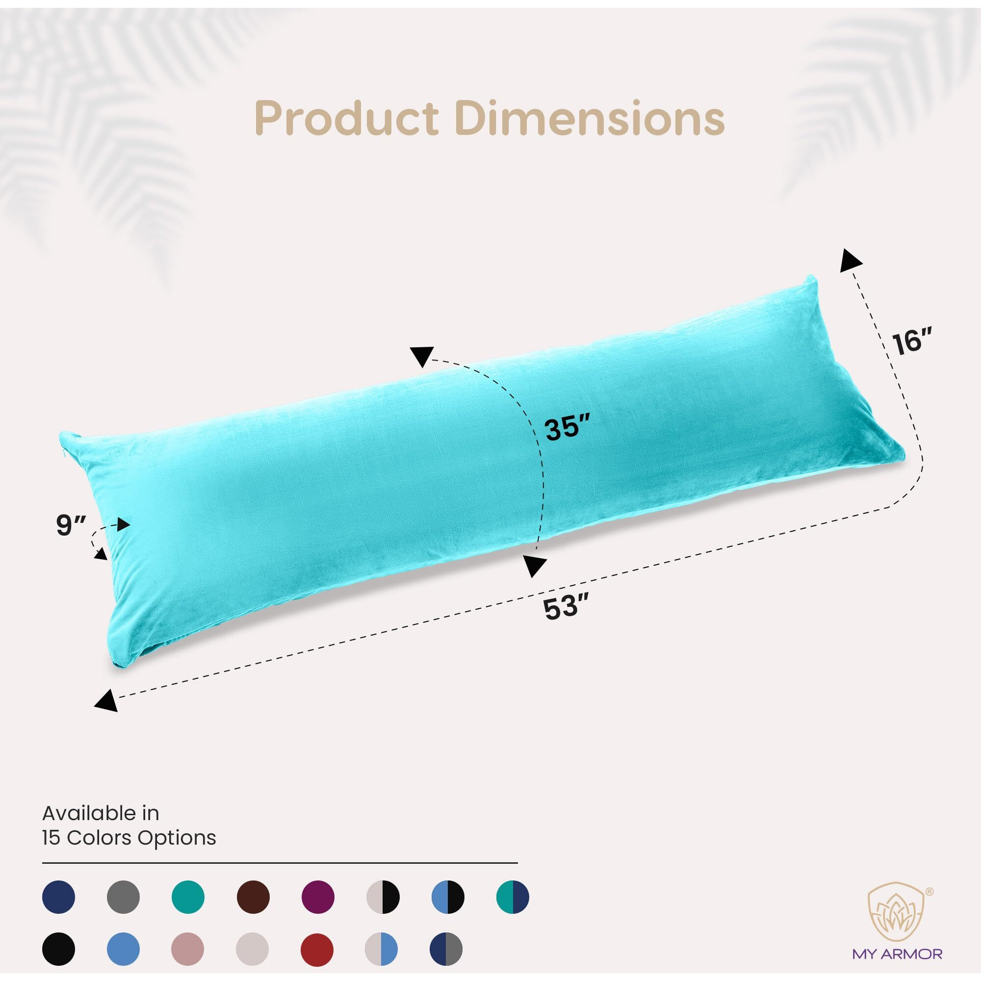 MY ARMOR Microfibre Full Body Long Sleeping Pillow for Pregnancy, 53x16 Inches, Side Sleeping, Hugging, Cuddling, Relaxing, Washable, Premium Velvet Outer Cover with Zip (Aqua Green)