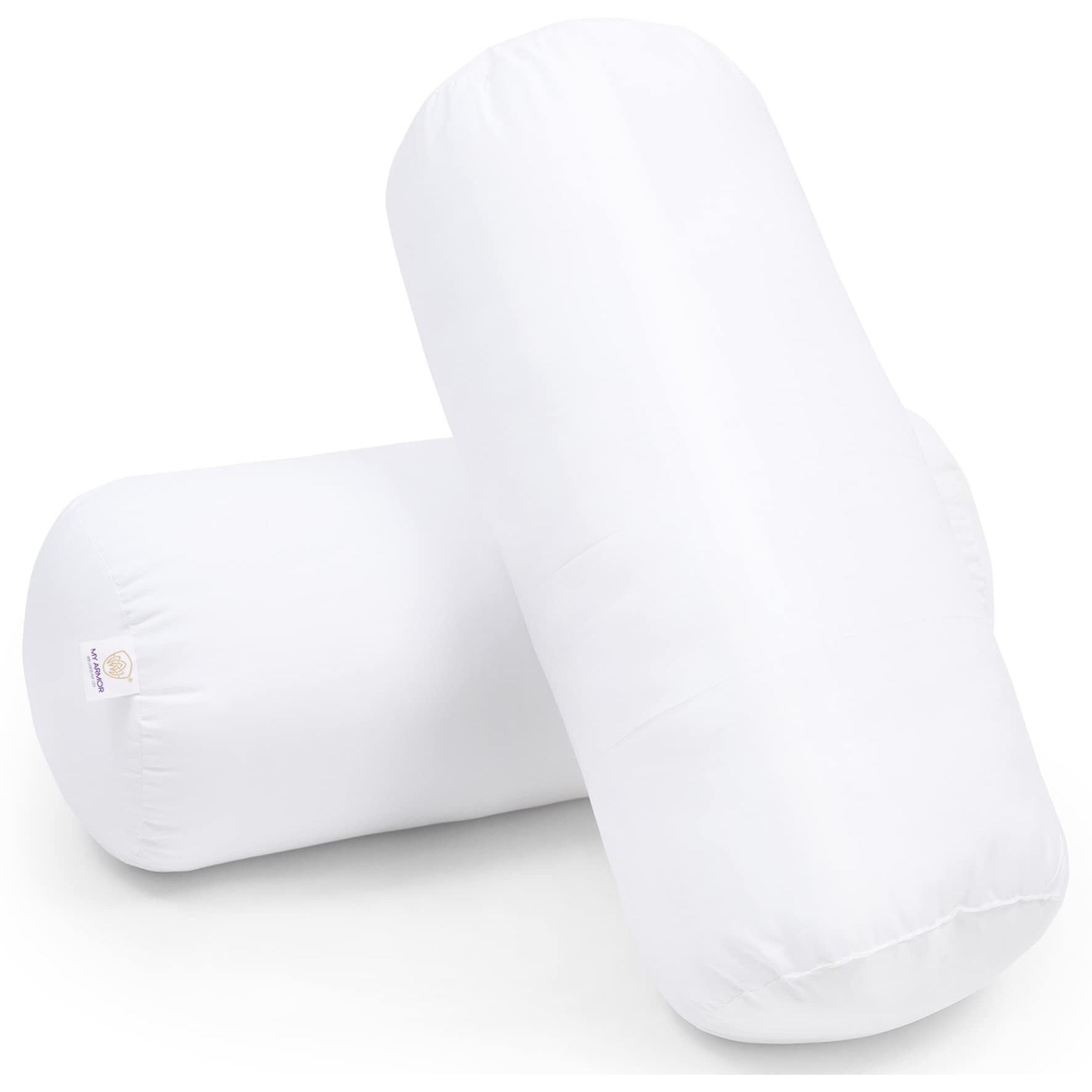 MY ARMOR Microfibre Round Bolster Bed/Sofa/Diwan Pillow | Light, Soft & Fluffy for Neck & Back Support | Washable Breathable, Durable | Inner Cover Only | WHITE, Pack of 2 [10 x 25]