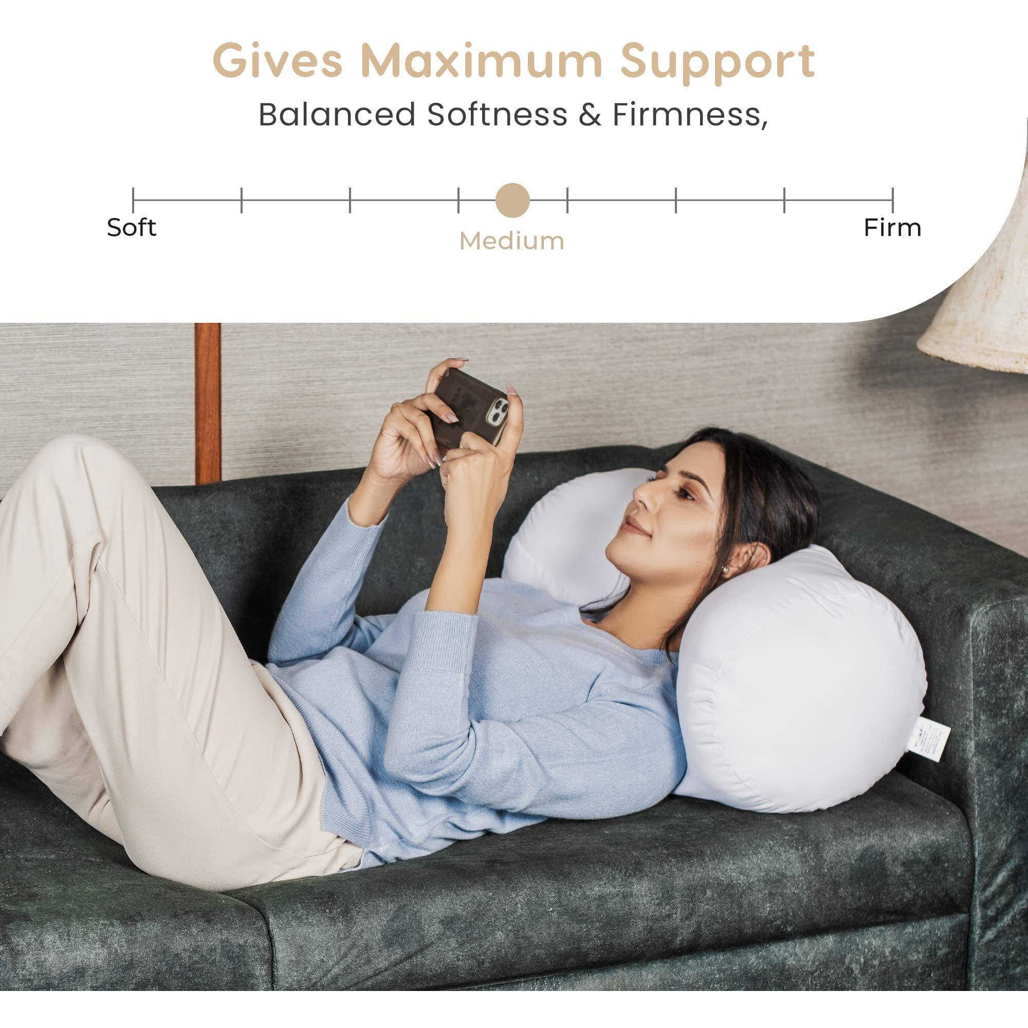 MY ARMOR Microfibre Round Bolster Bed/Sofa/Diwan Pillow | Light, Soft & Fluffy for Neck & Back Support | Washable Breathable, Durable | Inner Cover Only | WHITE, Pack of 2 [10 x 25]