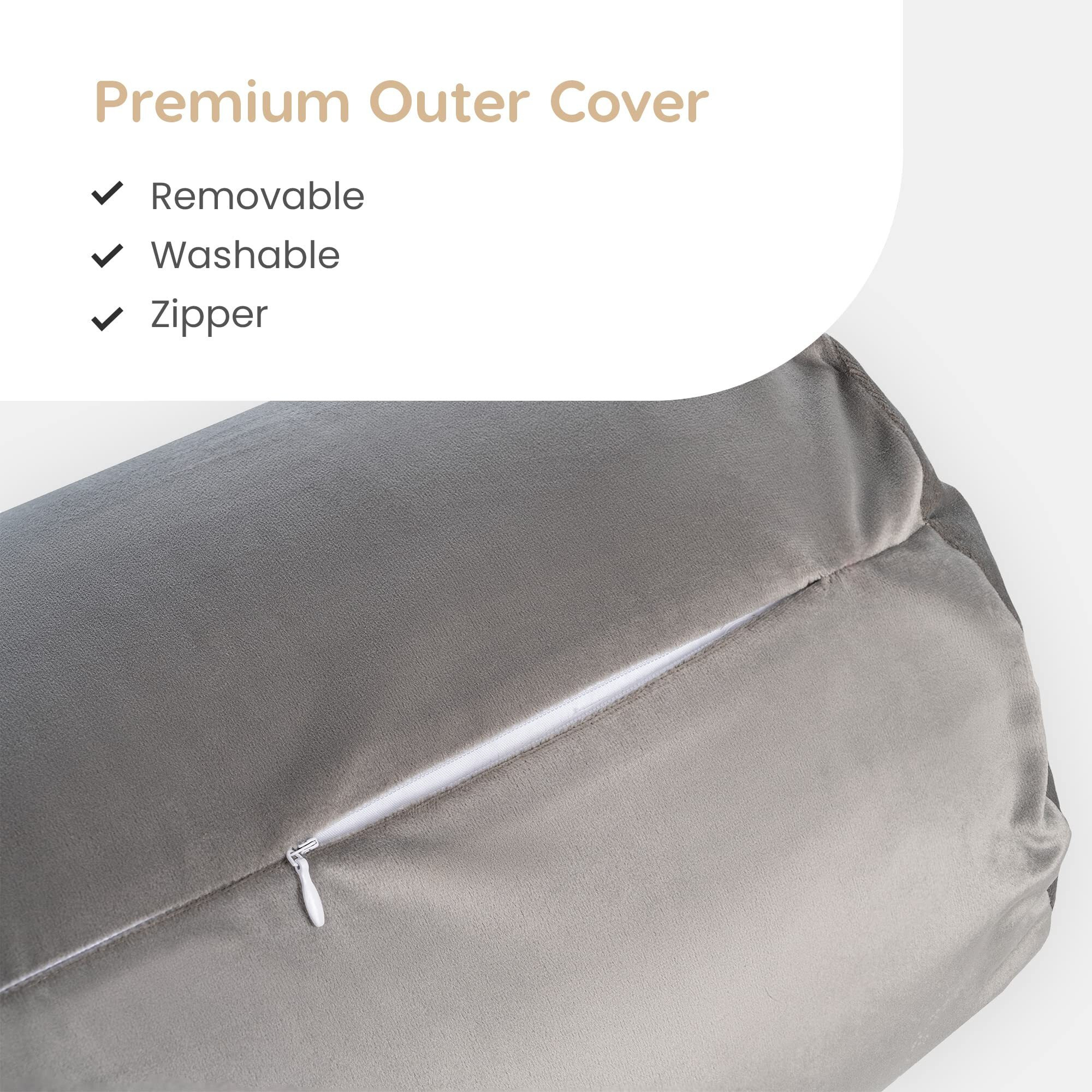 MY ARMOR Microfibre Round Bolster Bed/Sofa/Diwan Pillow | Light, Soft & Fluffy for Neck & Back Support | Washable, Durable | Premium Velvet Outer Cover with Zip | GREY, Pack of 2 [10 x 25]