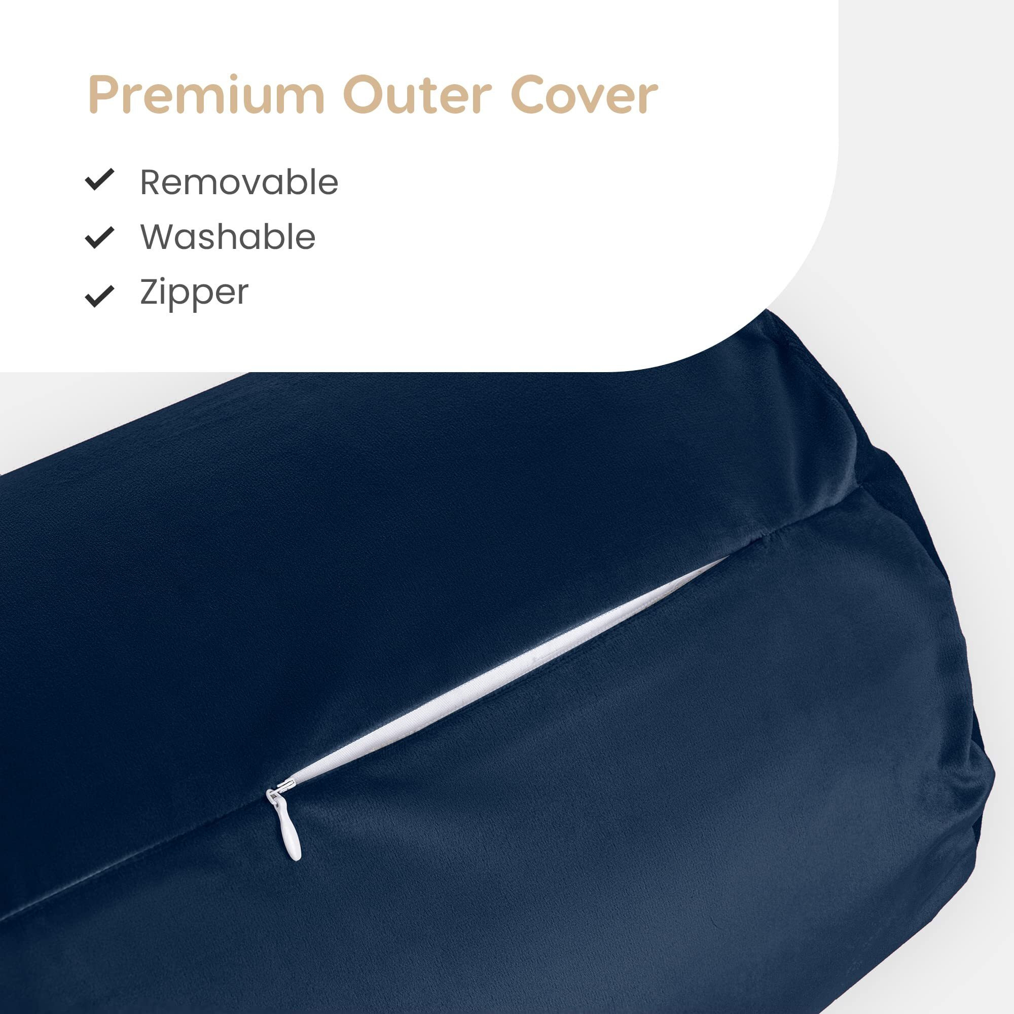 MY ARMOR Microfibre Round Bolster Bed/Sofa/Diwan Pillow | Light, Soft & Fluffy for Neck & Back Support | Washable | Premium Velvet Outer Cover with Zip | Navy Blue, Pack of 2 [10 x 25]