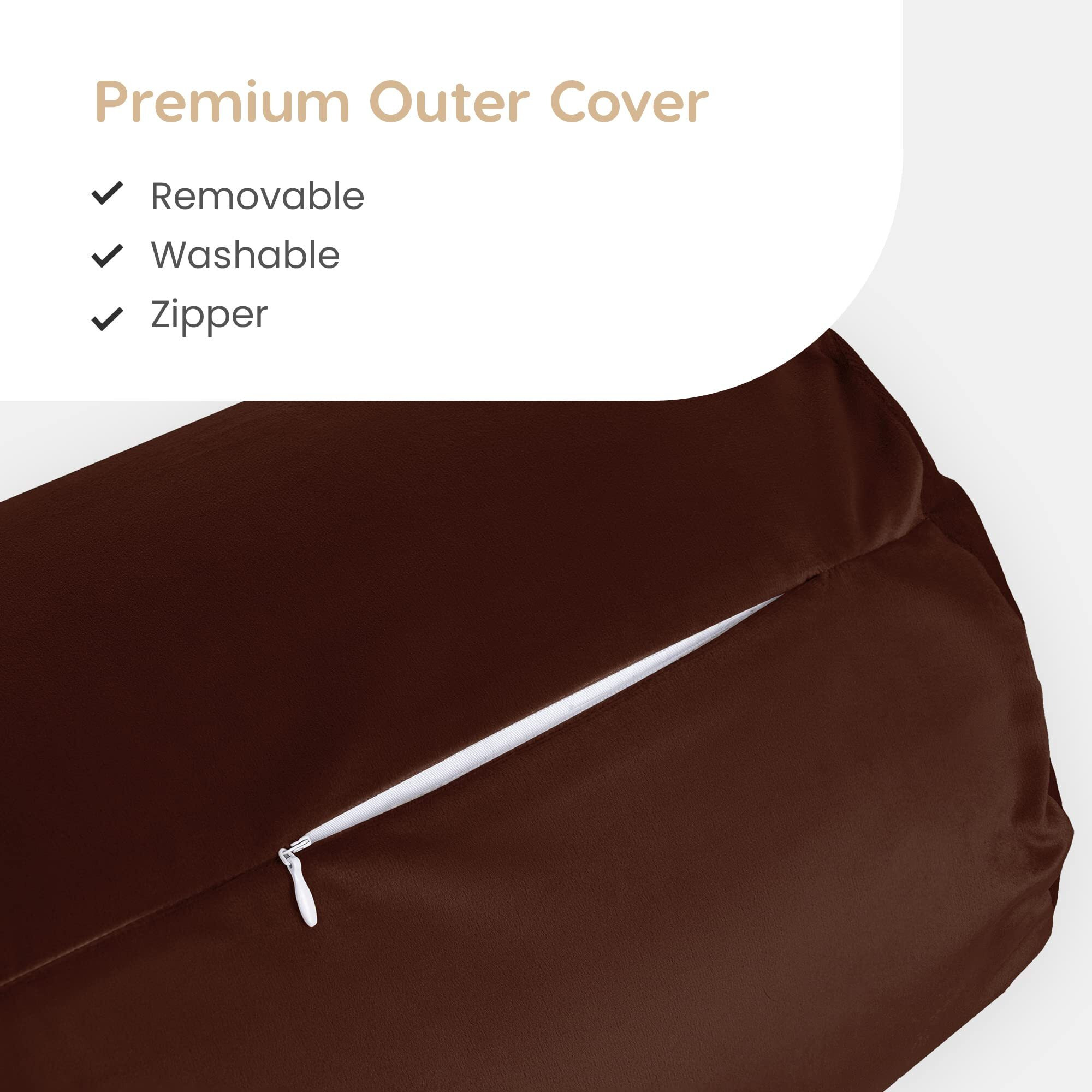 MY ARMOR Microfibre Round Bolster Bed/Sofa/Diwan Pillow | Light, Soft & Fluffy for Neck & Back Support | Washable, Durable | Premium Velvet Outer Cover with Zip |BROWN, Pack of 2 [10 x 25]