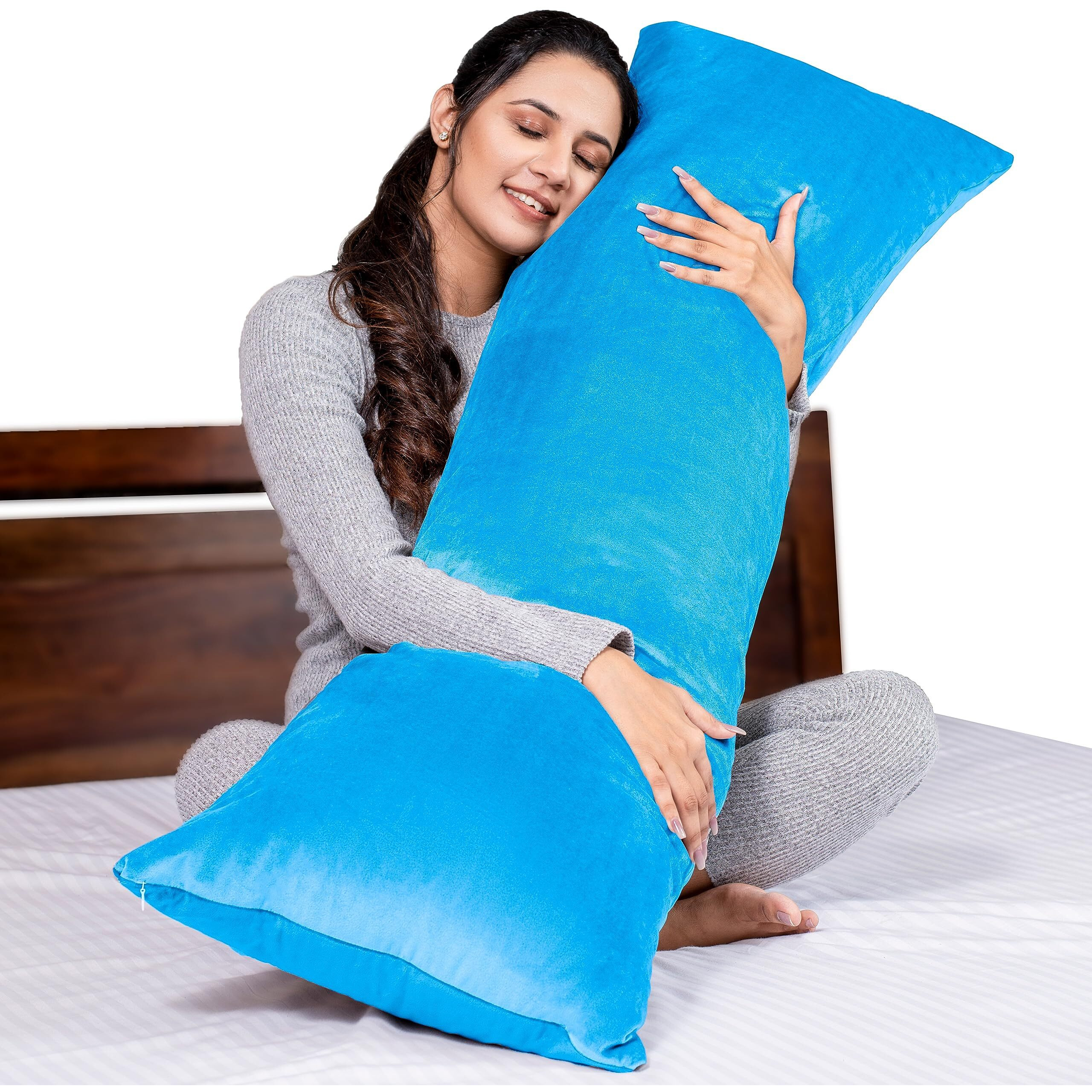 MY ARMOR Microfibre Full Body Long Sleeping Pillow for Pregnancy, 53x16 Inches, Side Sleeping, Hugging, Cuddling, Relaxing, Washable, Premium Velvet Outer Cover with Zip (Sky Blue)